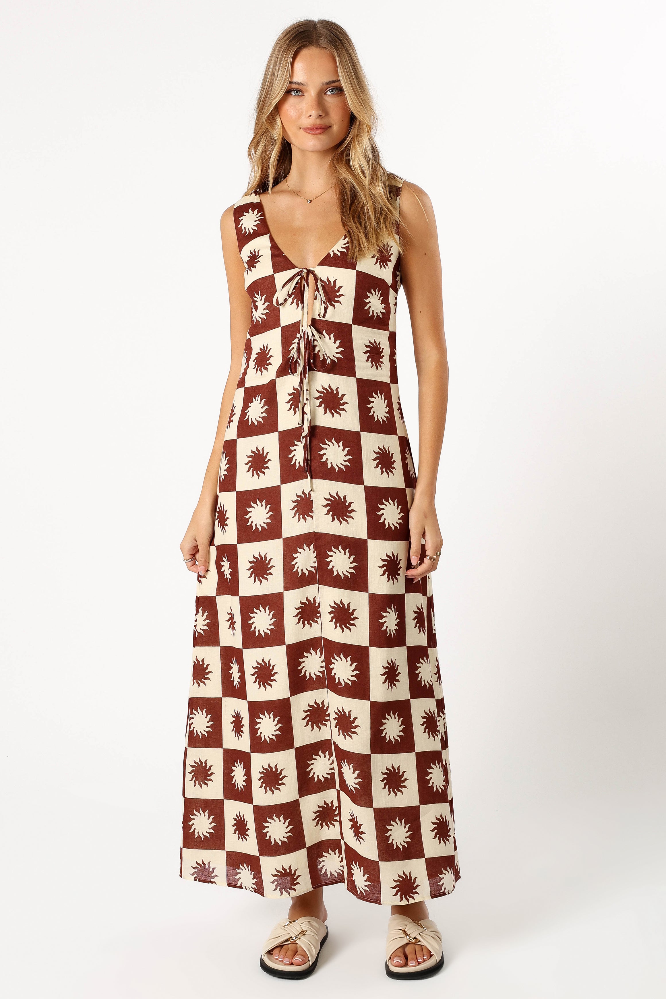 Carson Midi Dress - Brown Cream