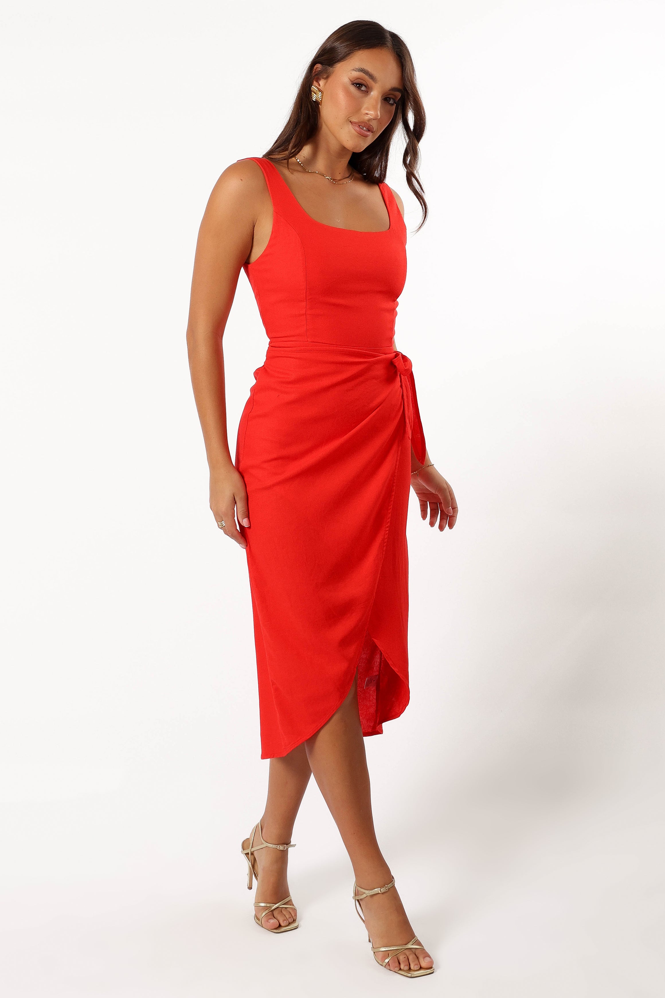 Misty Wrap Midi Dress - Red Rogue