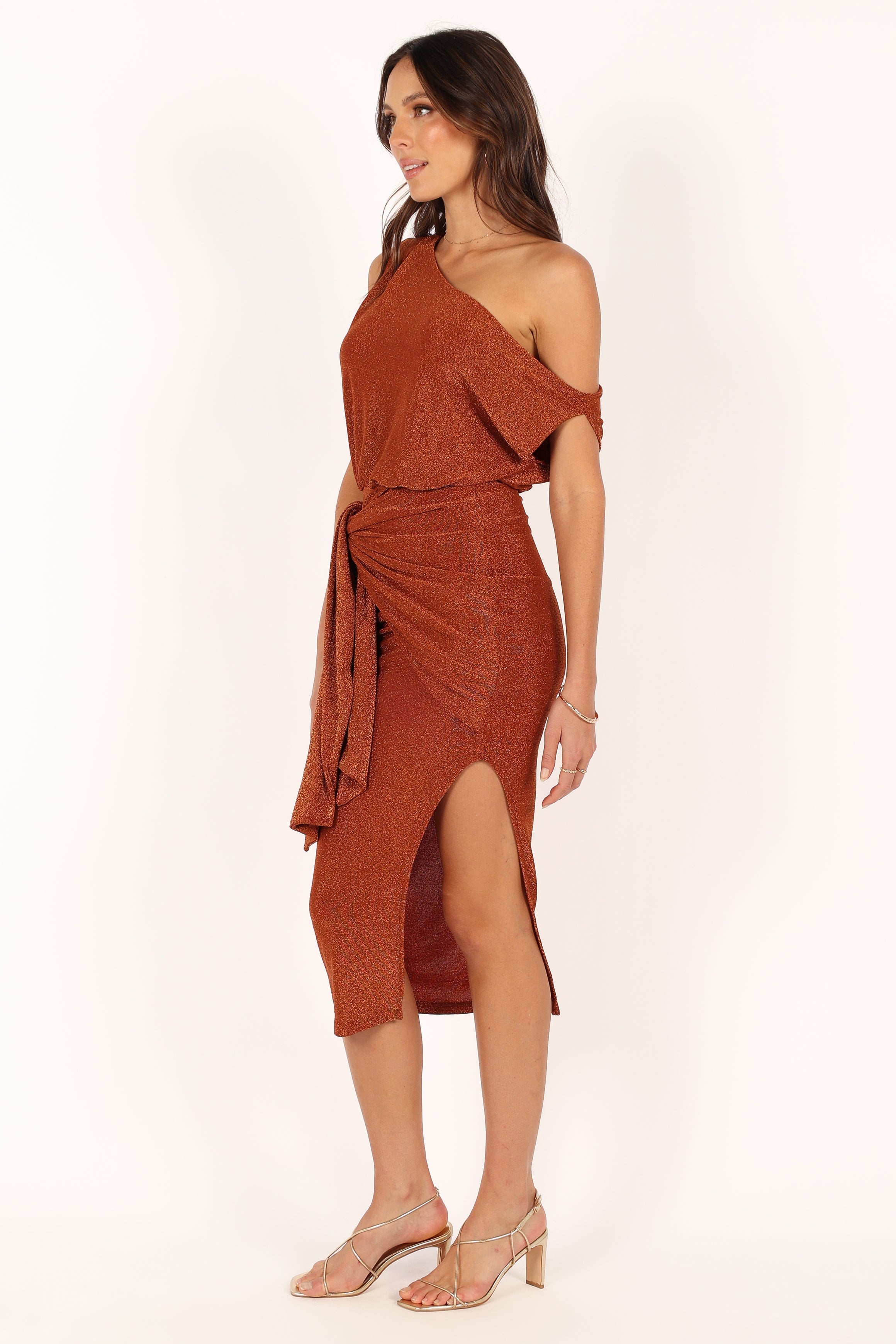 Santiago Off Shoulder Midi Dress - Bronze