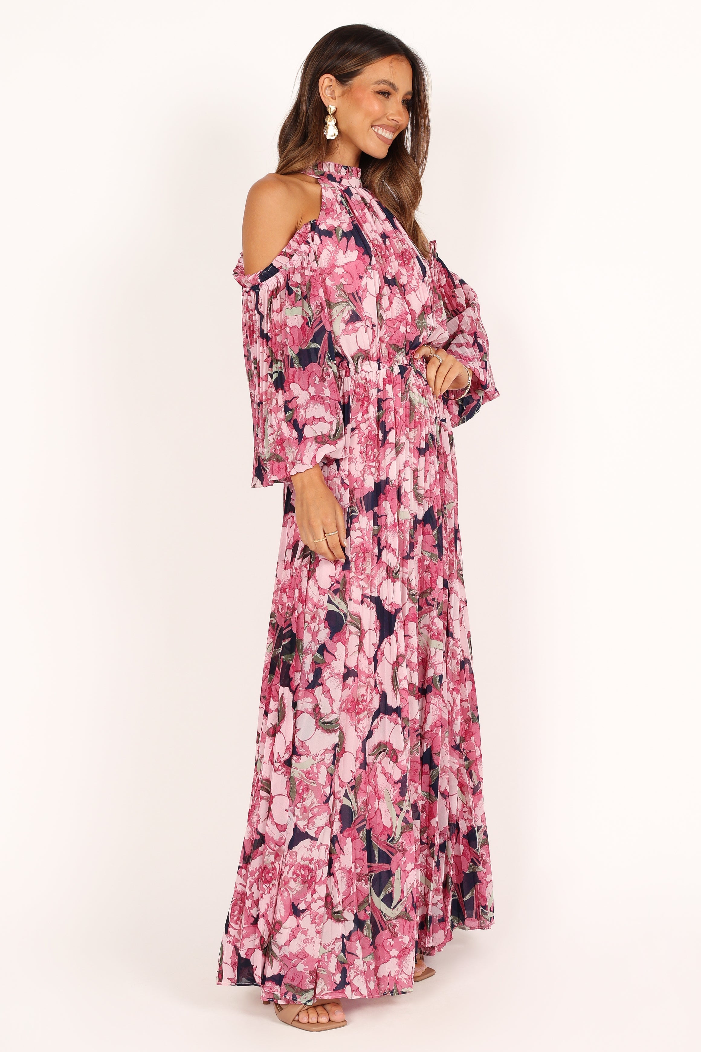 Hilary Pleated Maxi Dress - Pink Floral