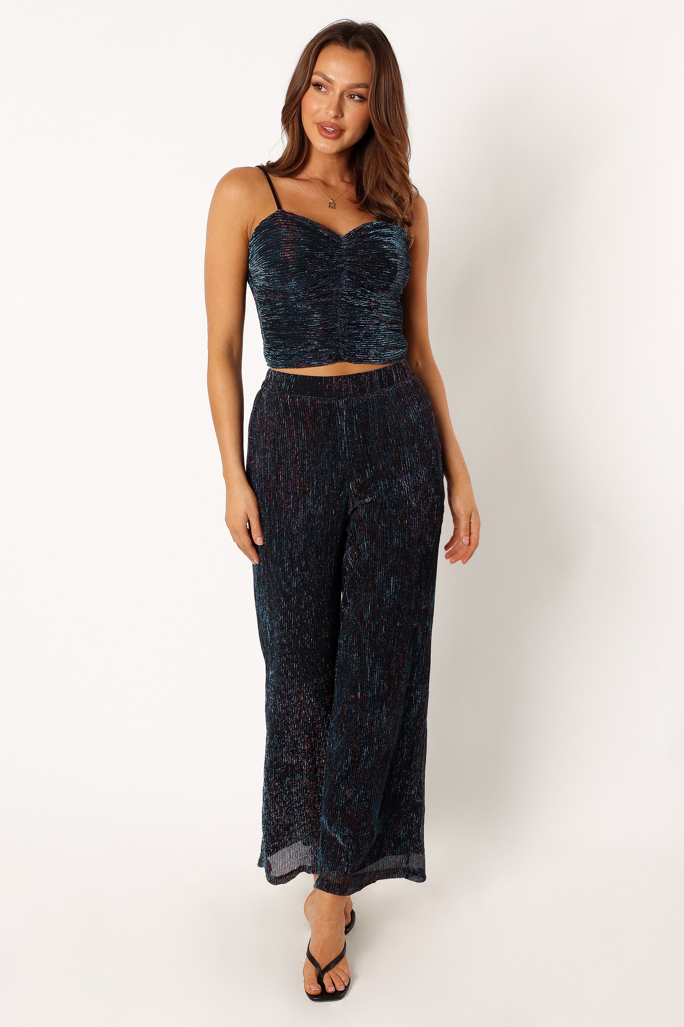 Sonja Wide Leg Pant - Black Teal