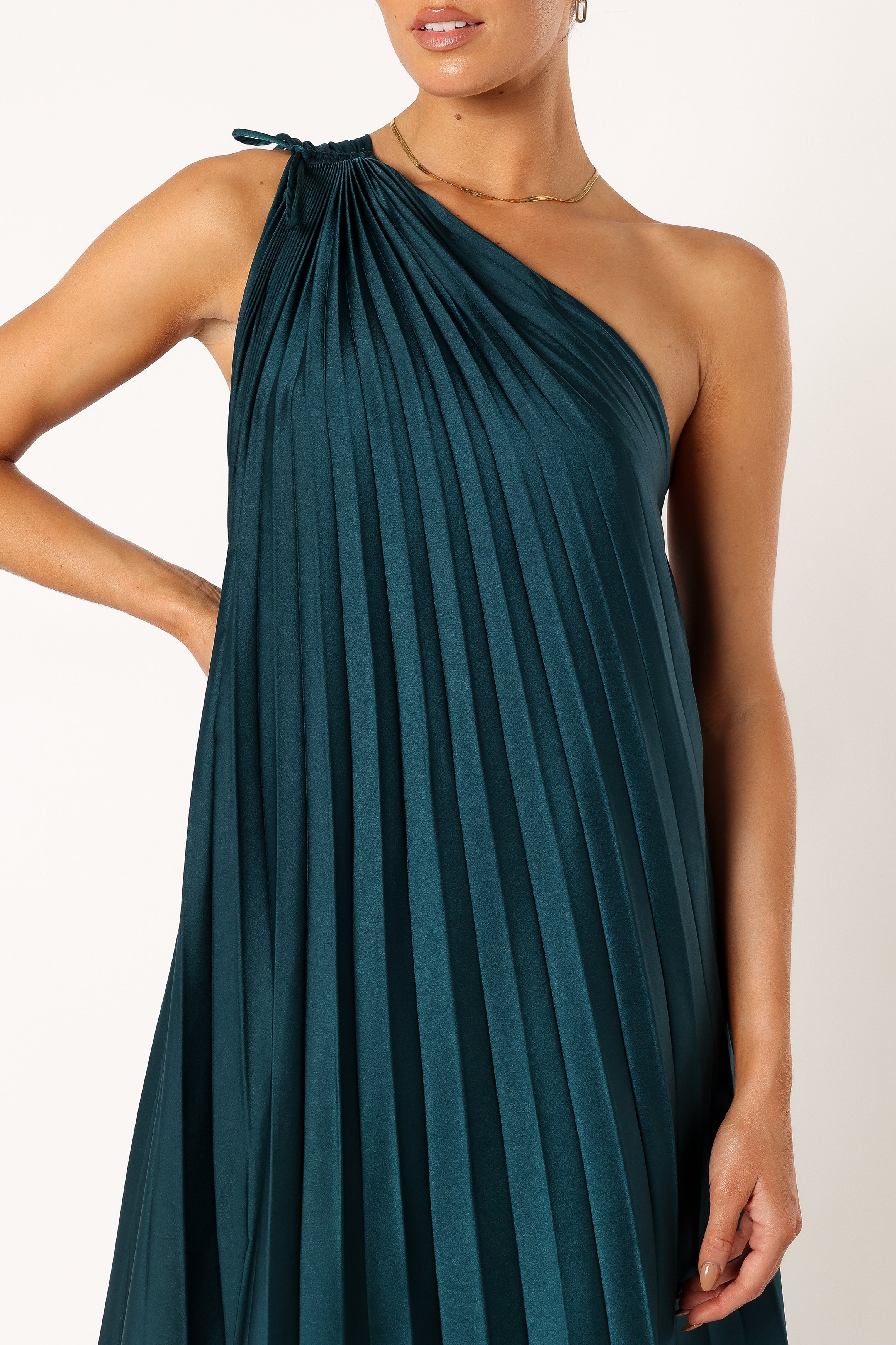 Selena One Shoulder Midi Dress - Emerald