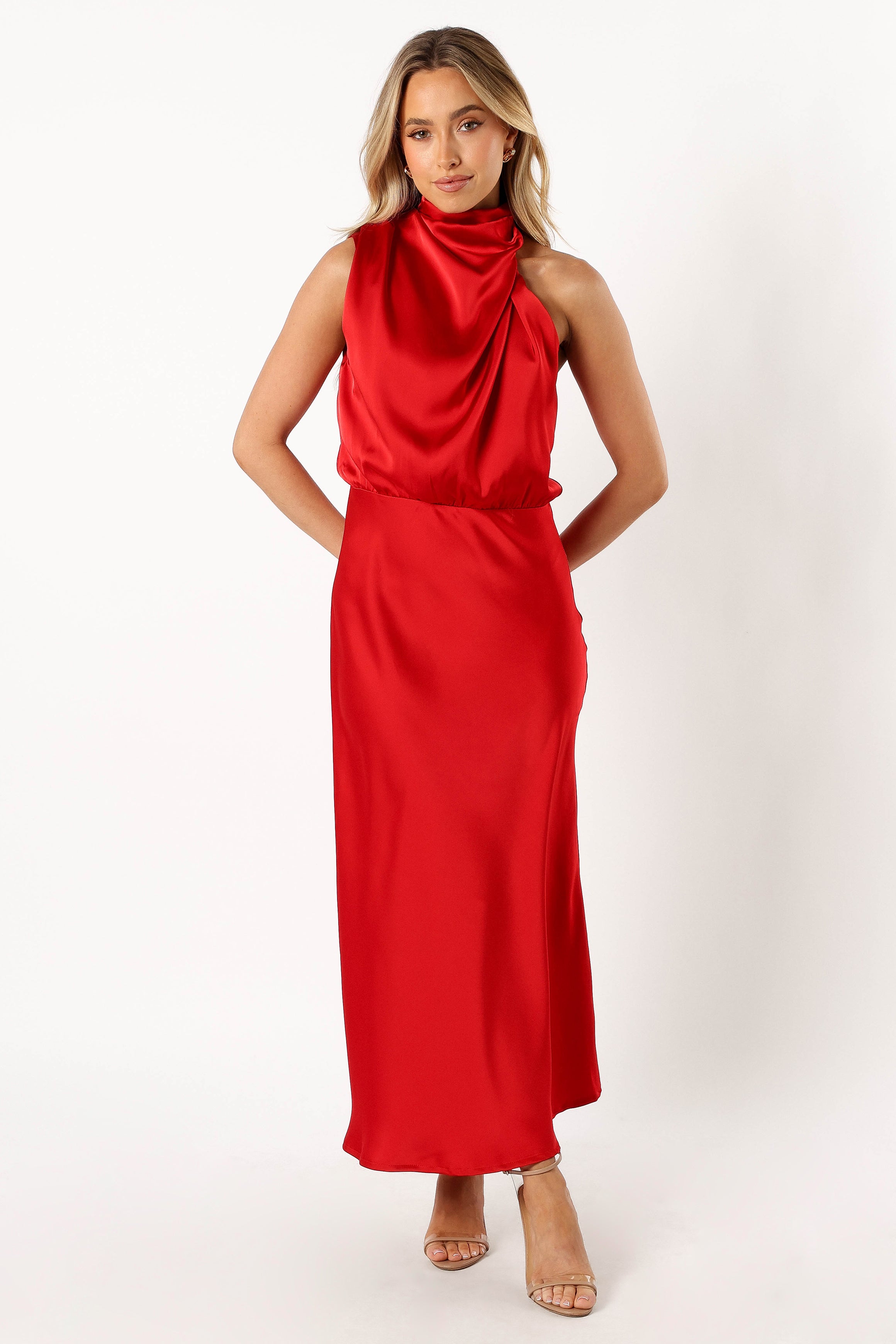 Anabelle Halter Neck Midi Dress - Red