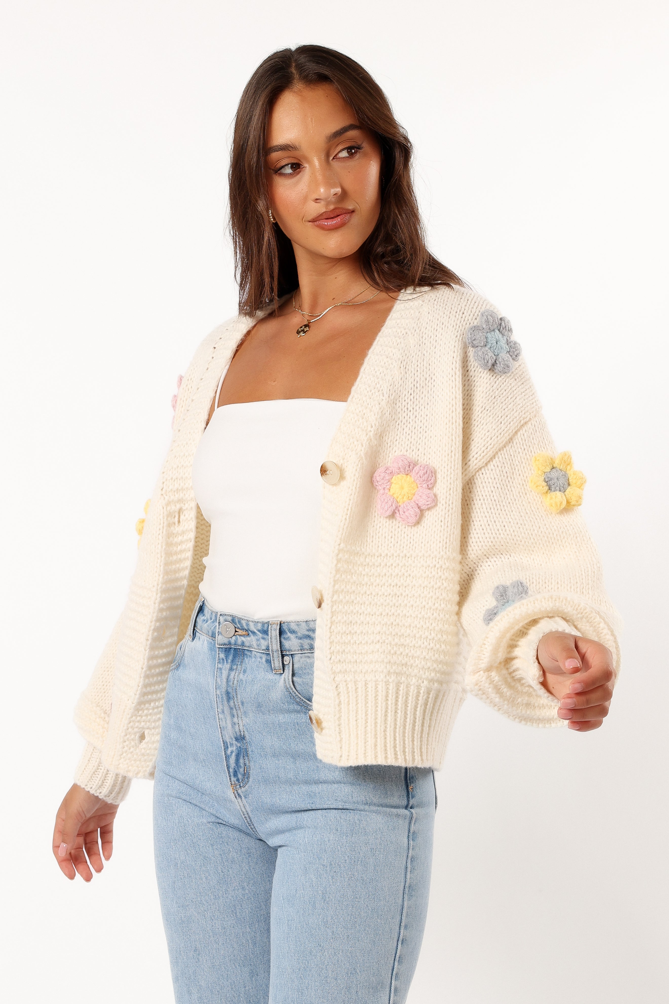 Sienna Flower Cardigan - Cream