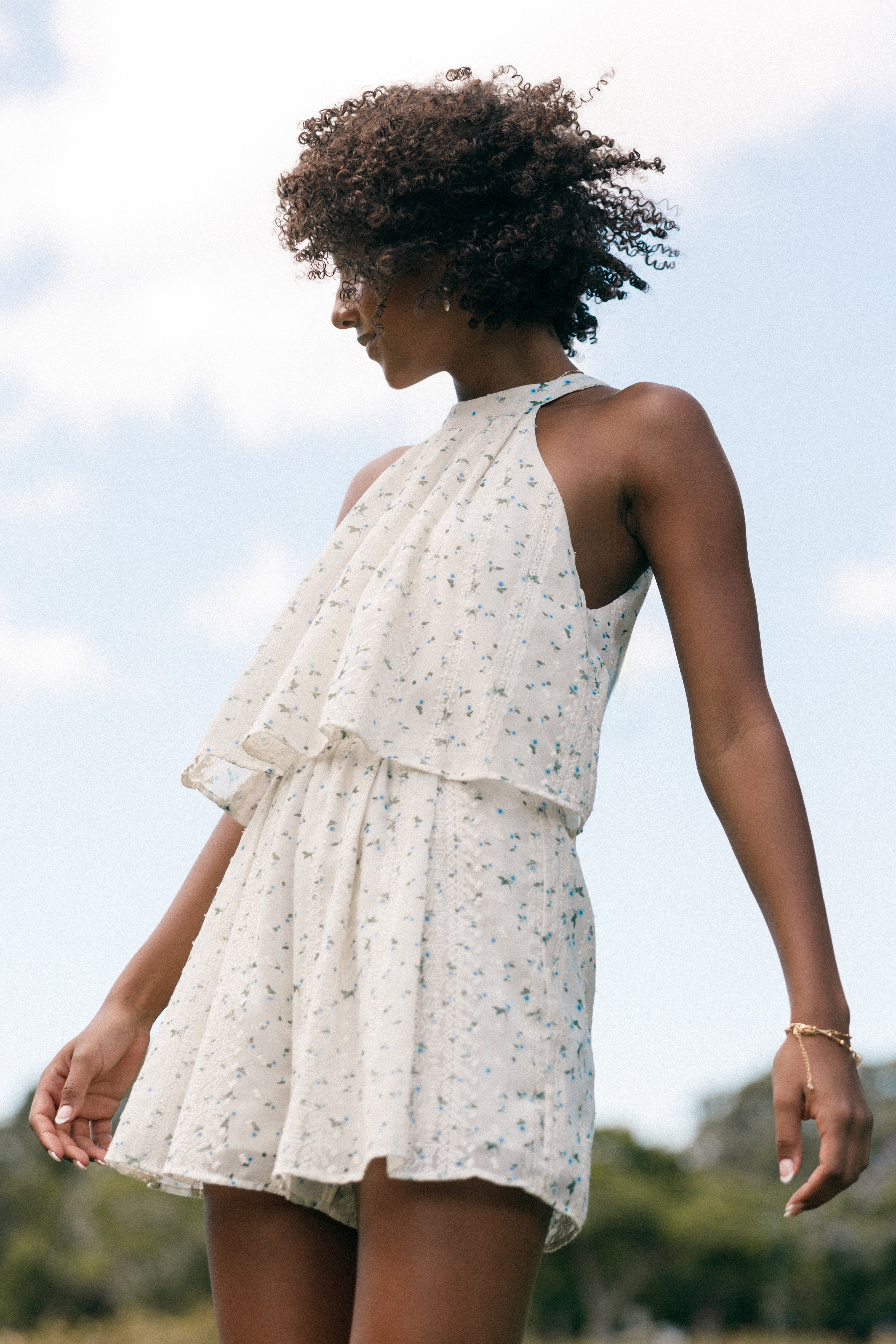 Mindy Halterneck Romper - Blue Floral