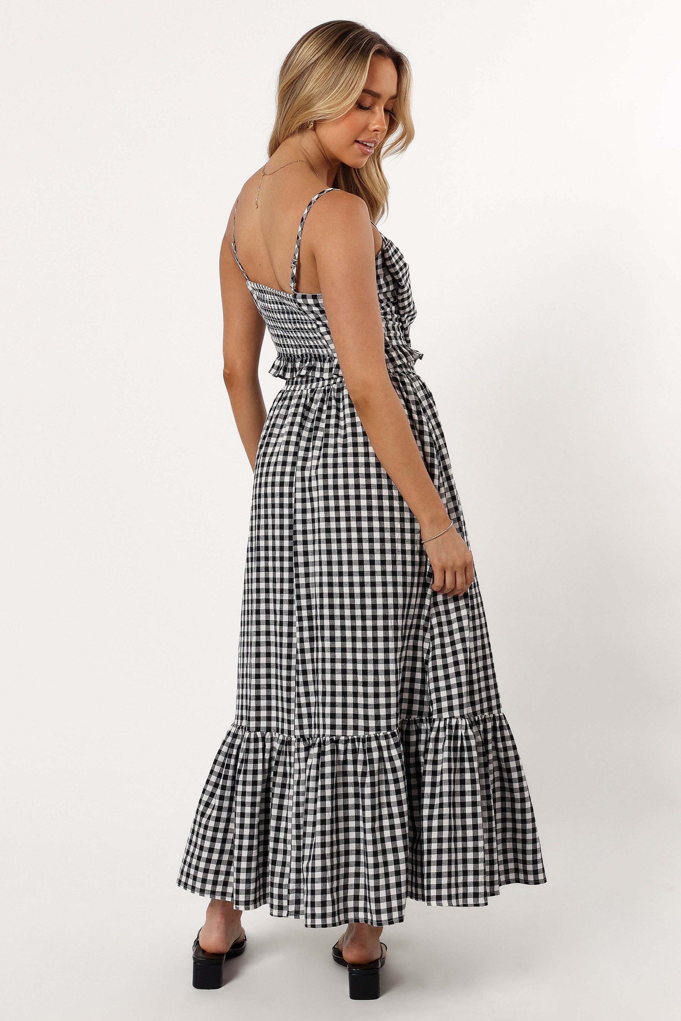 Bambi Tiered Midi Skirt - Black Gingham