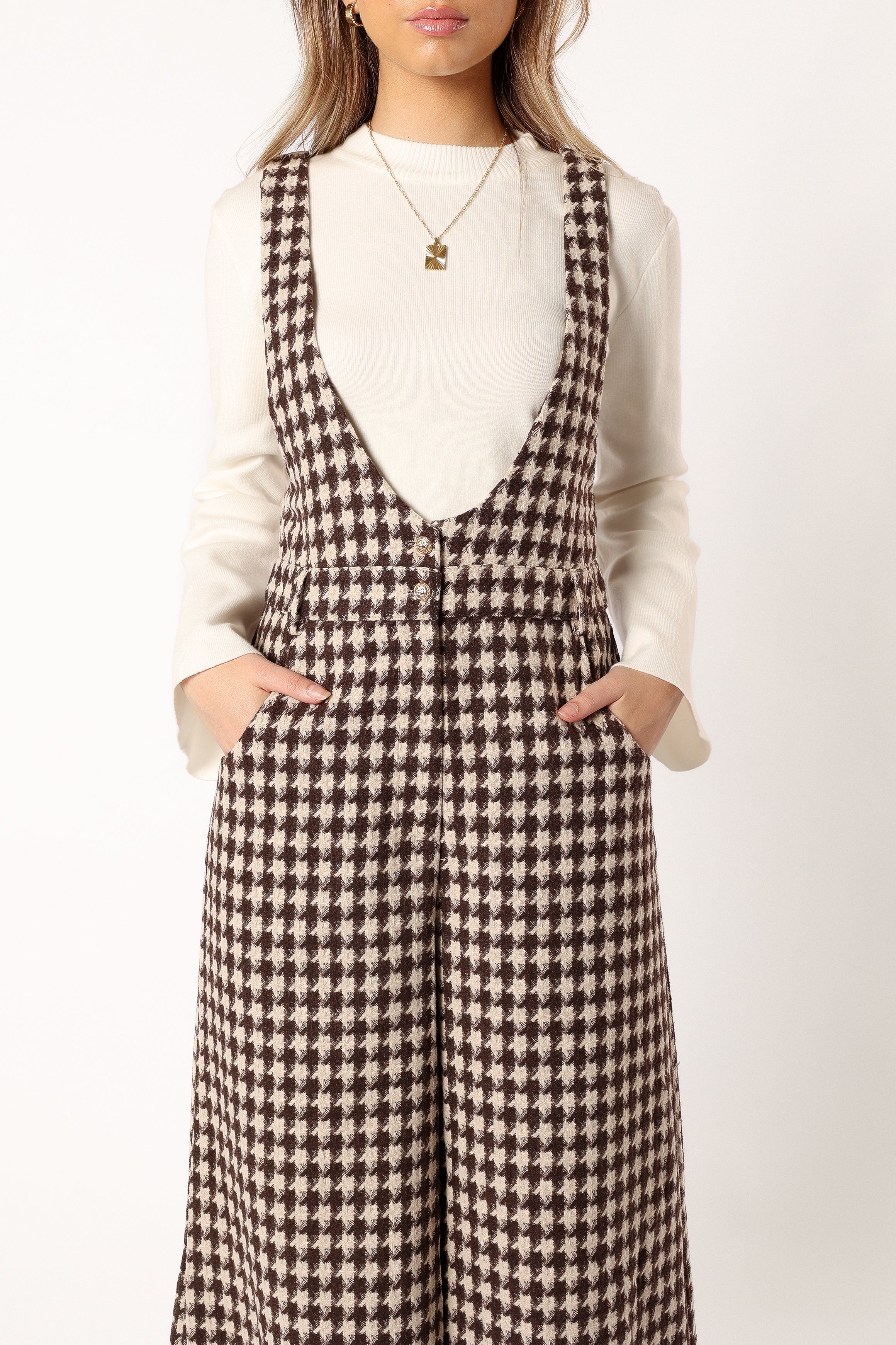 Jackson Jumpsuit - Tan Houndstooth