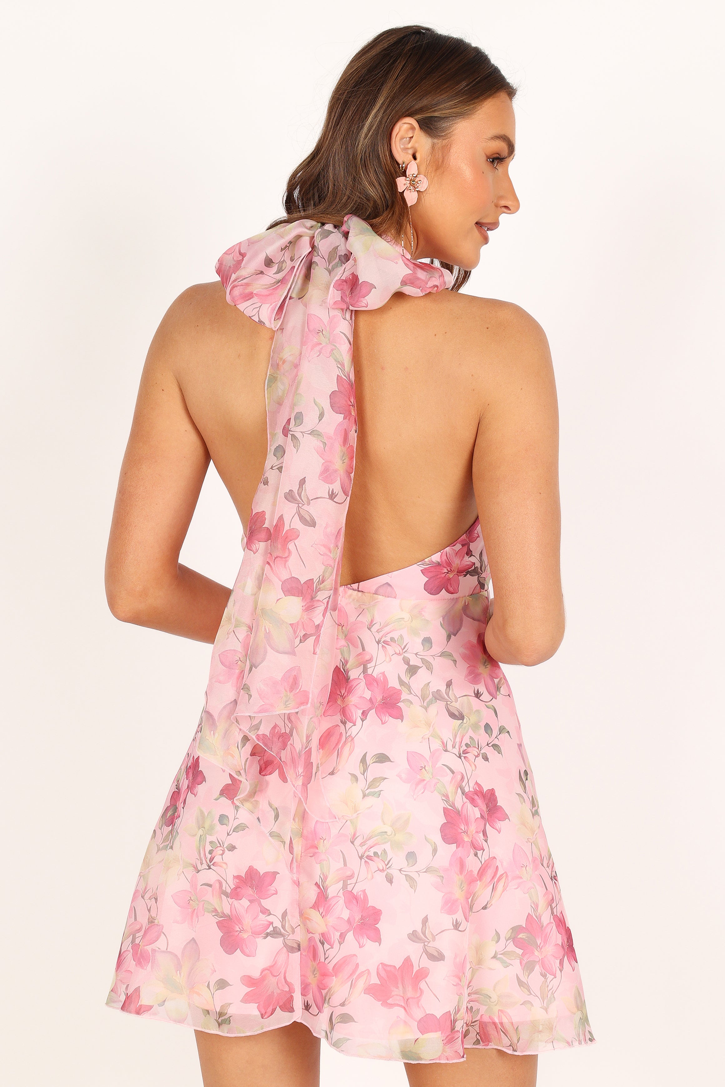 Gardenia Halter Mini Dress - Pink Floral