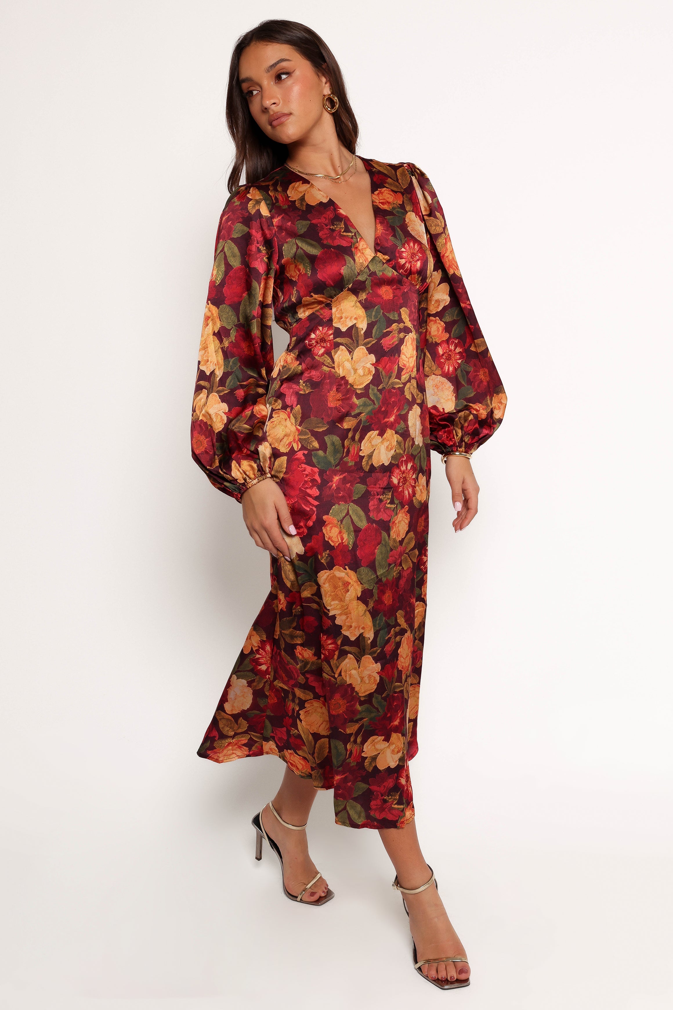 Zimmer Long Sleeve Maxi Dress - Sangria Bloom