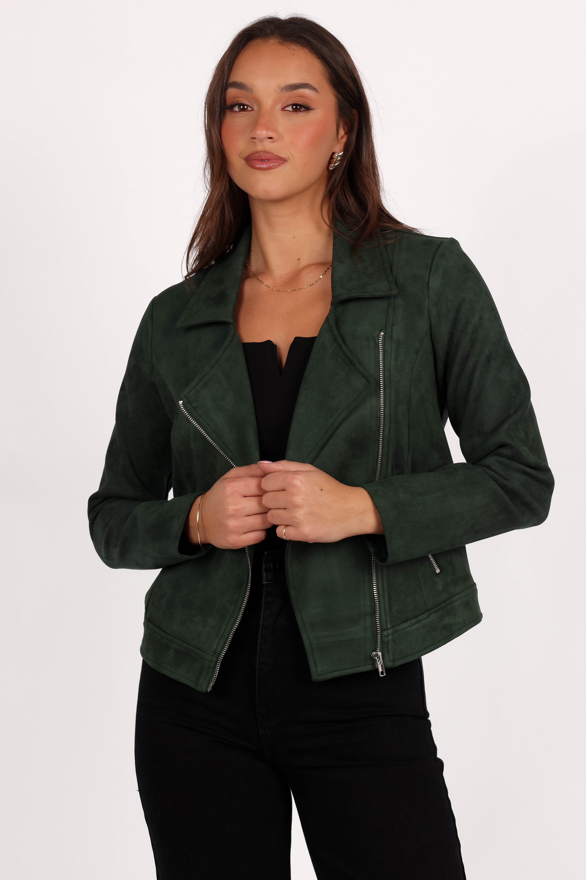 Spencer Faux Suede Moto Jacket - Olive