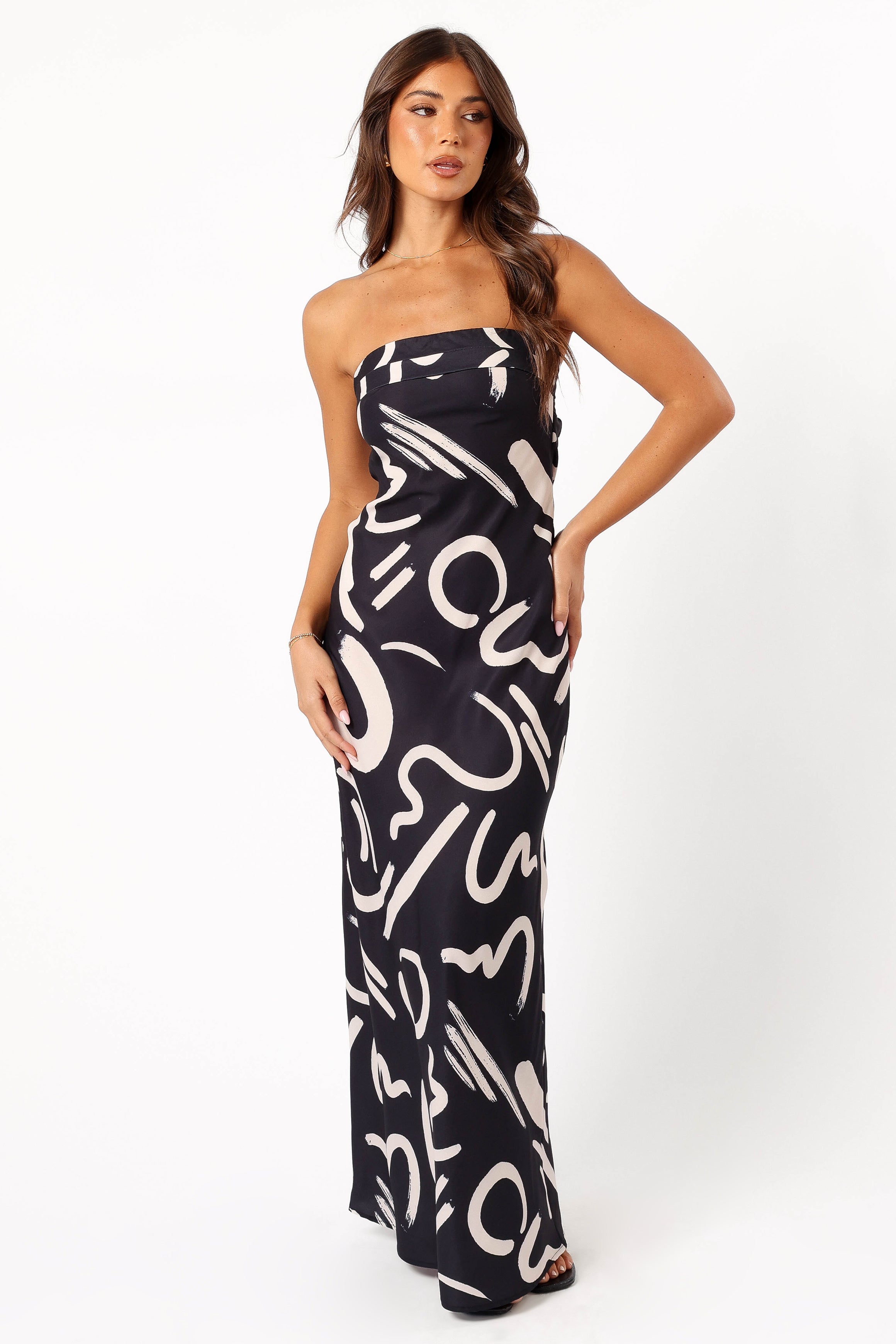 Remmie Strapless Maxi Dress - Black/White