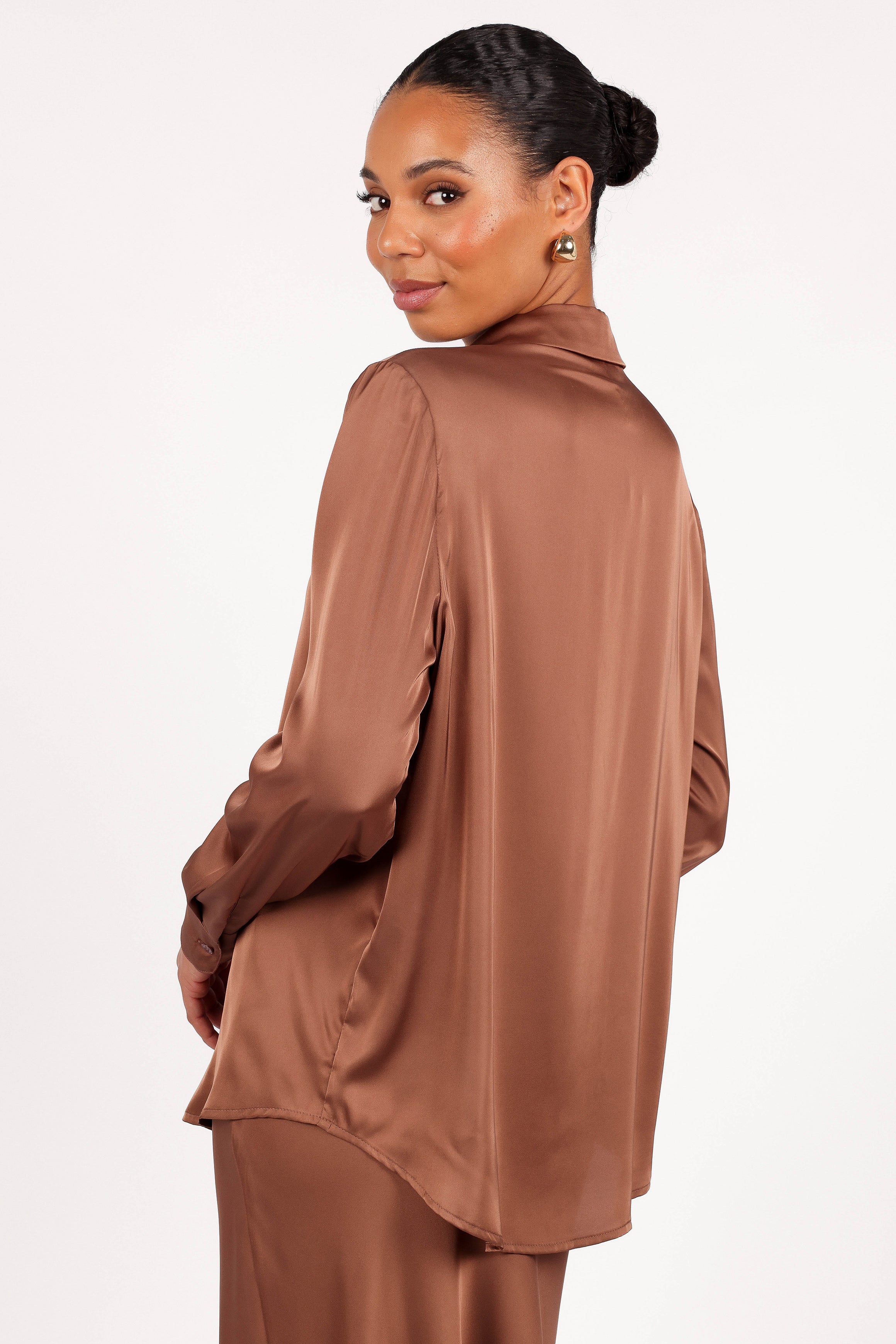 Narissa Satin Shirt - Banksia Brown