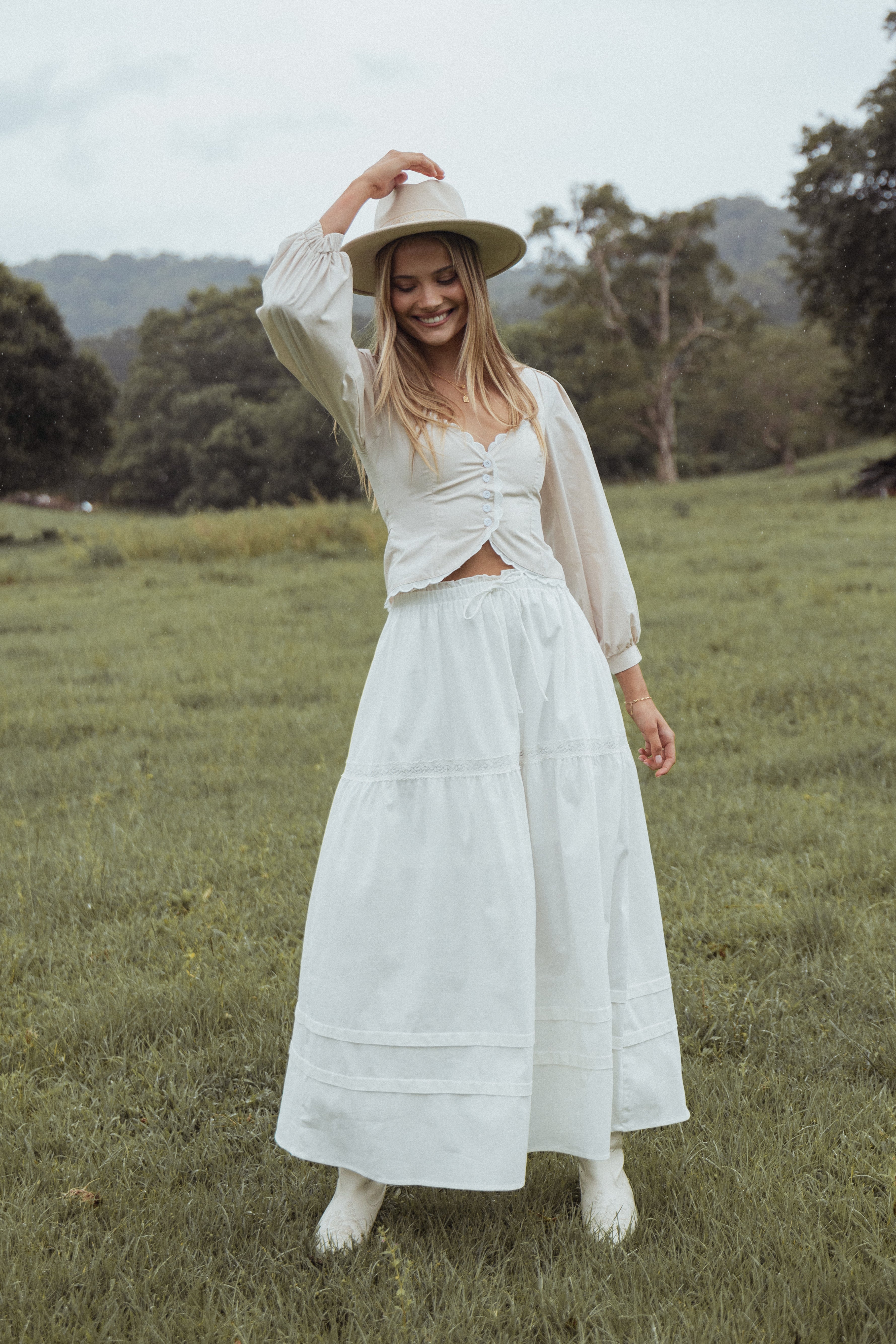 Darlia Tiered Maxi Skirt - White