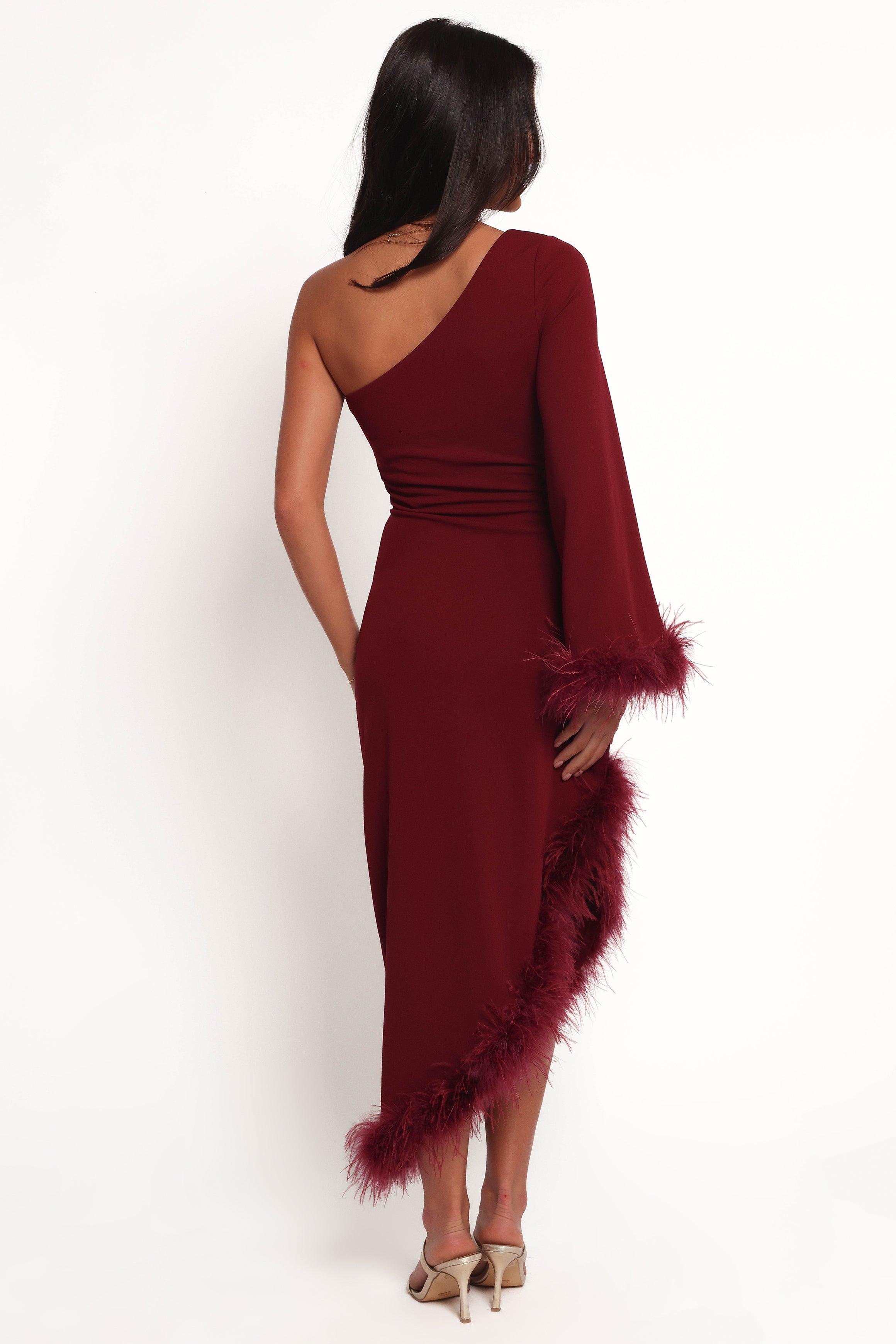 Dame One Shoulder Midi Dress - Deep Wine