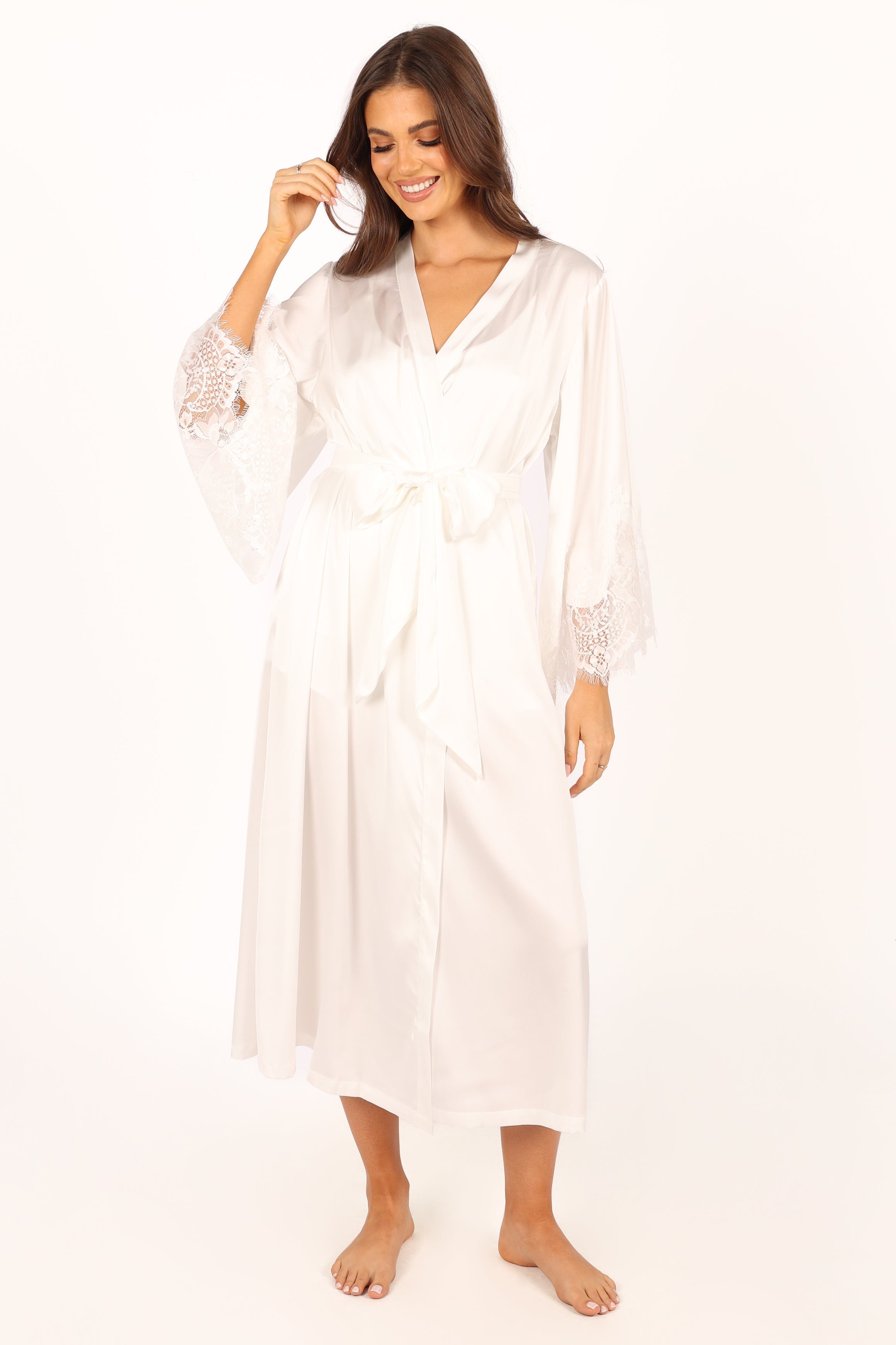 Darani Full Length Lace Trim Robe - Ivory