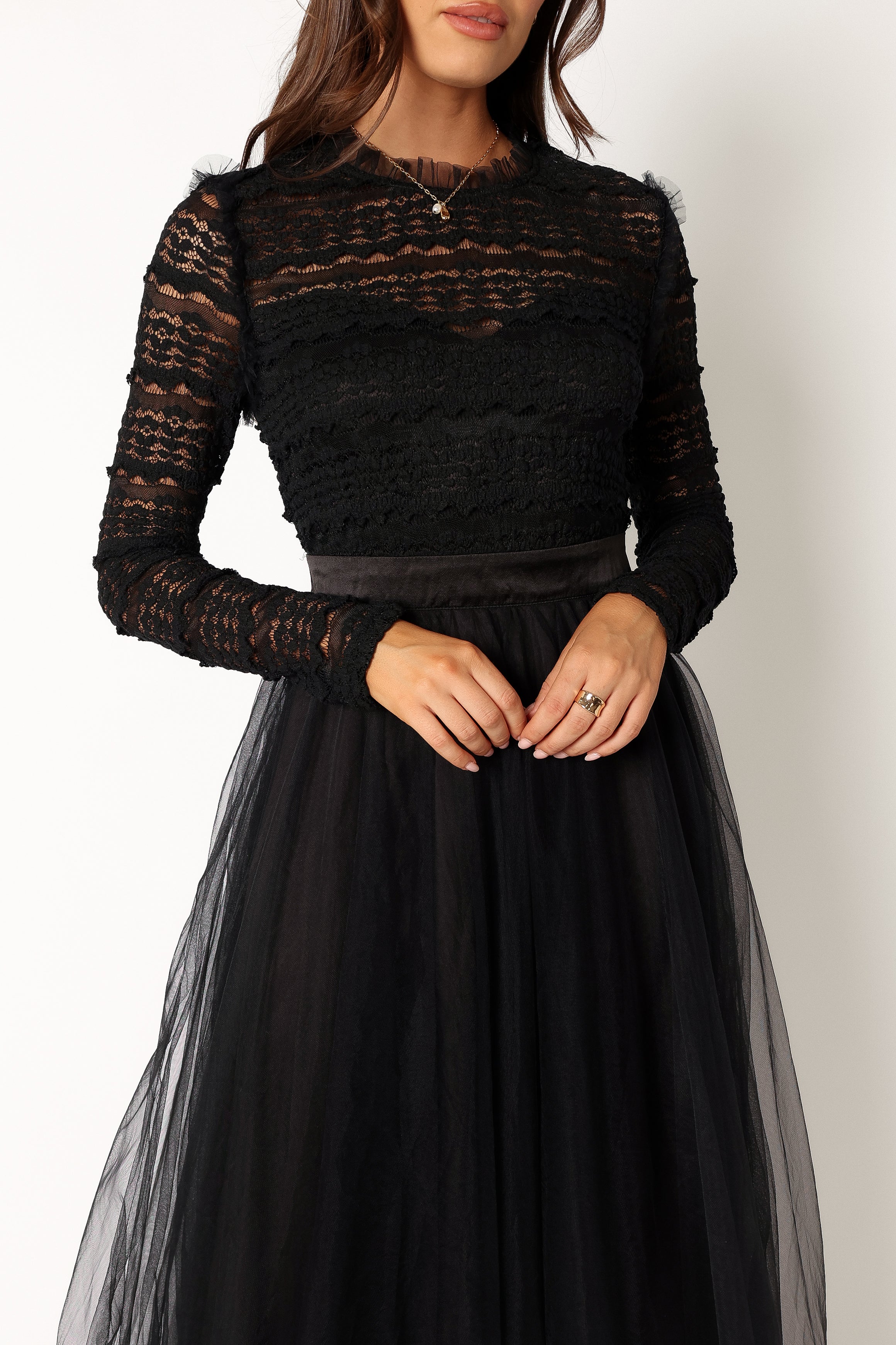 Pilla Long Sleeve Midi Dress - Black