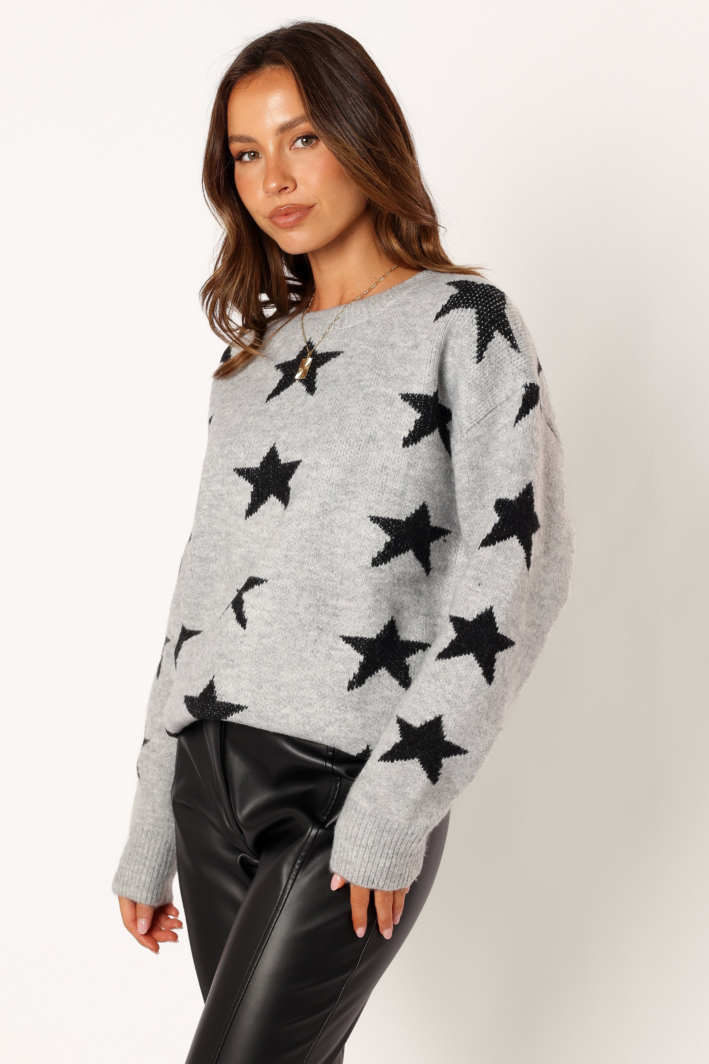 Janiyah Star Knit Sweater - Grey Black