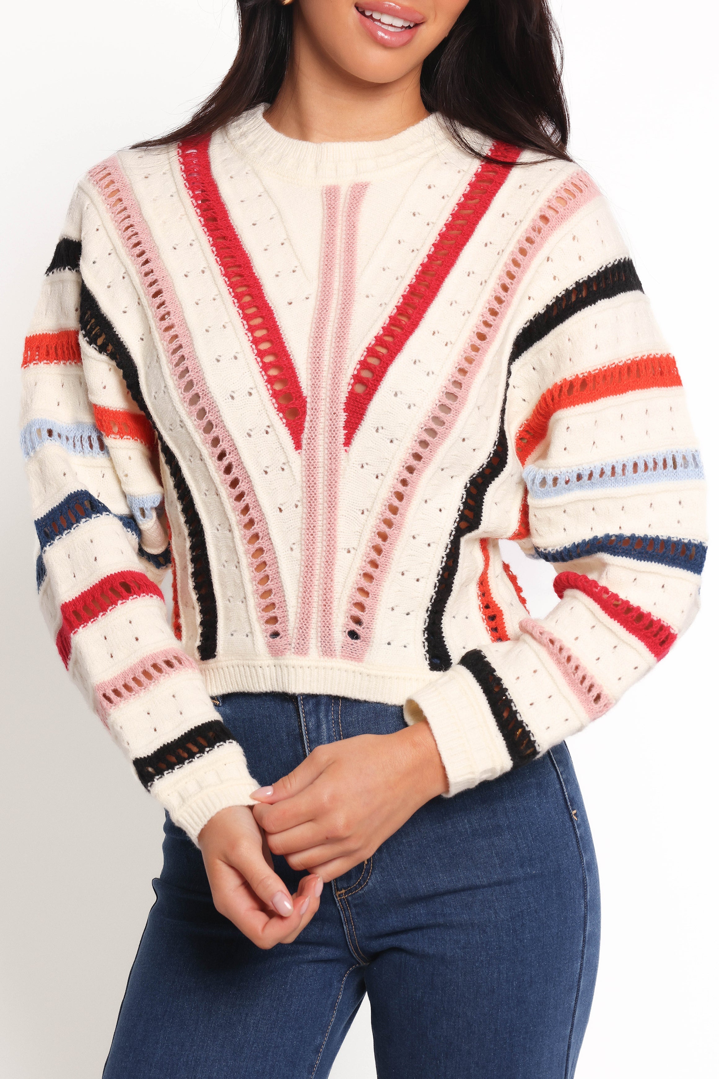 Marie Stripe Knit Sweater - White