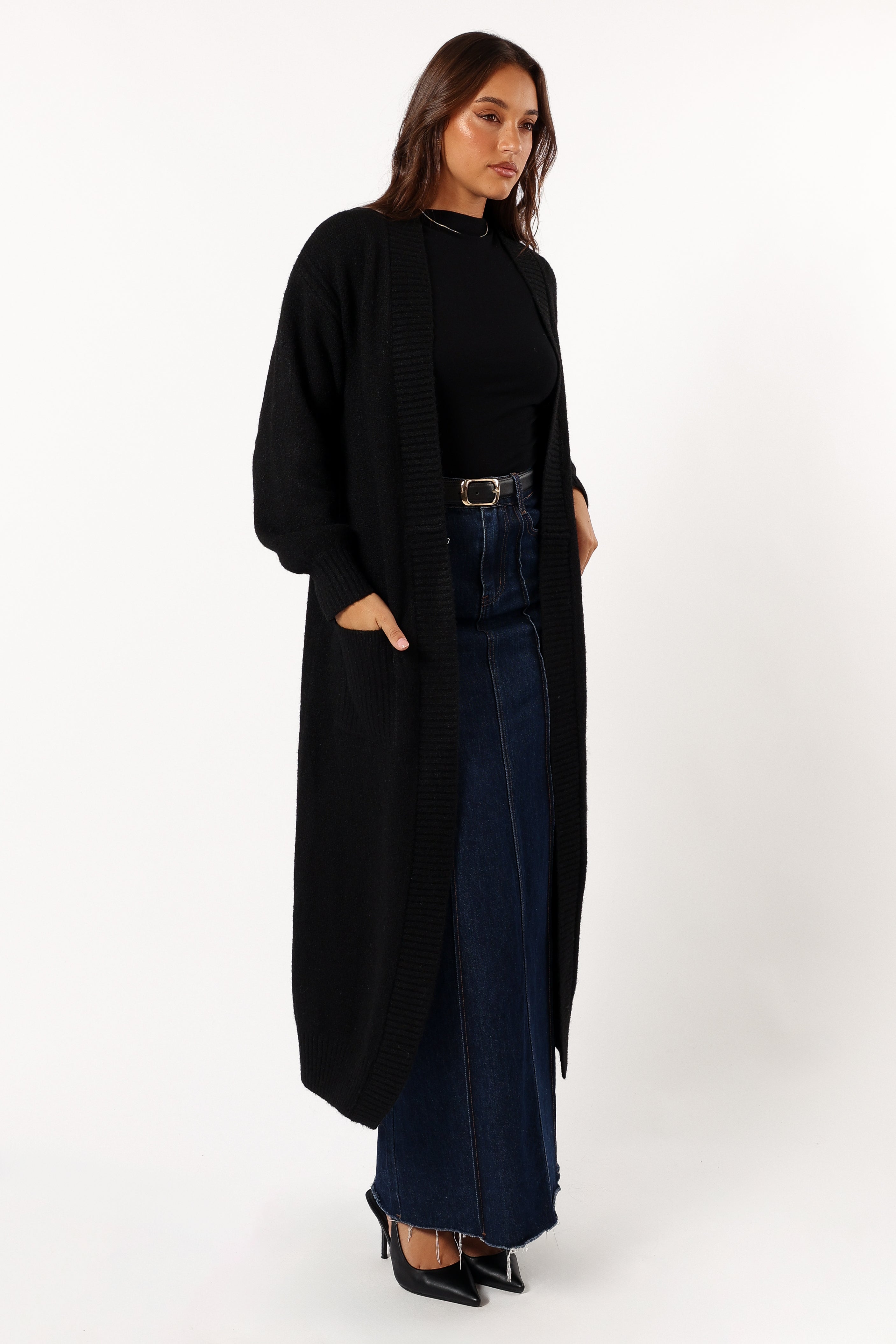 Nicolette Open Front Long Cardigan - Black