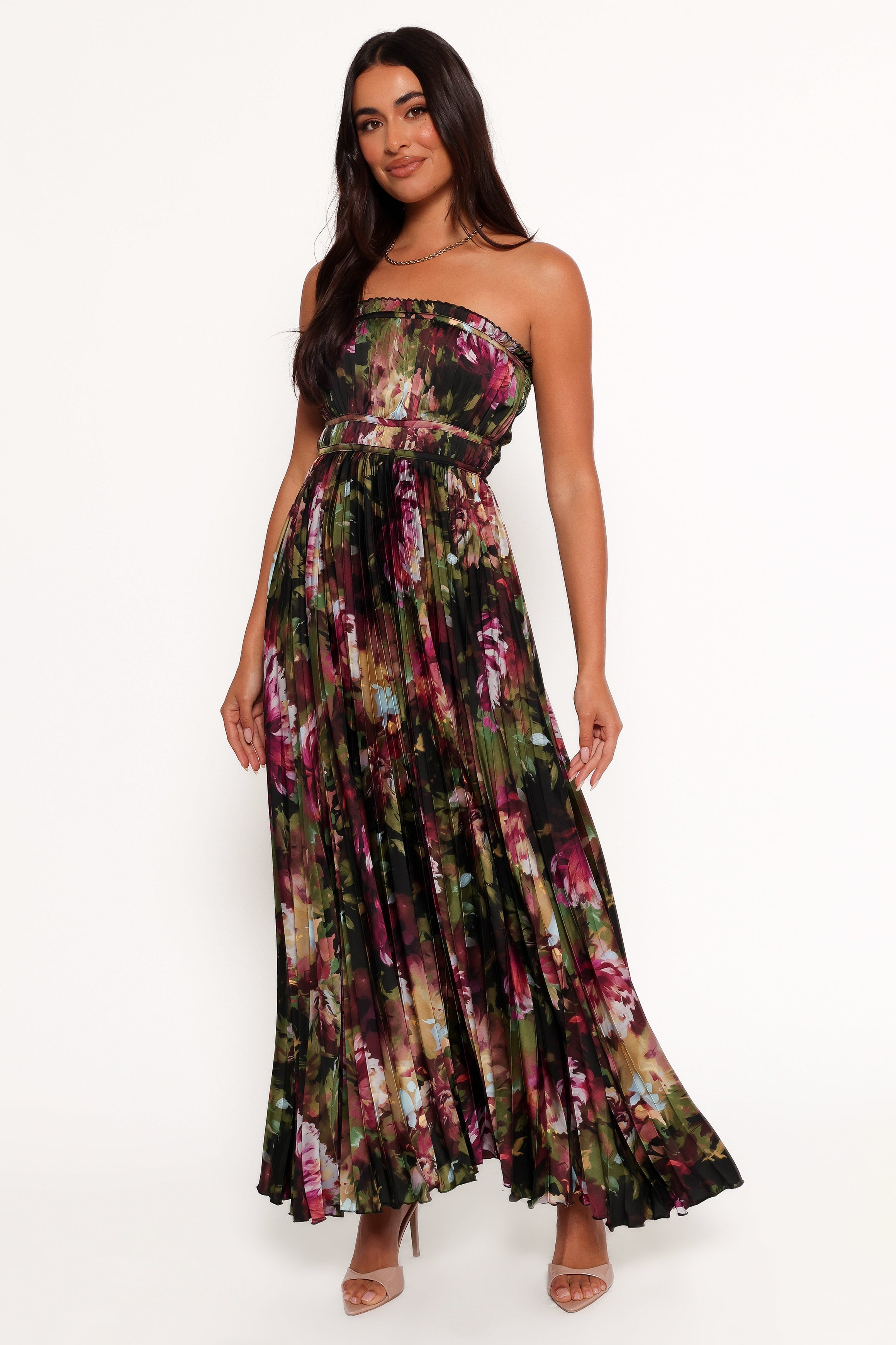 Angelique Strapless Maxi Dress - Grey Blurred Floral