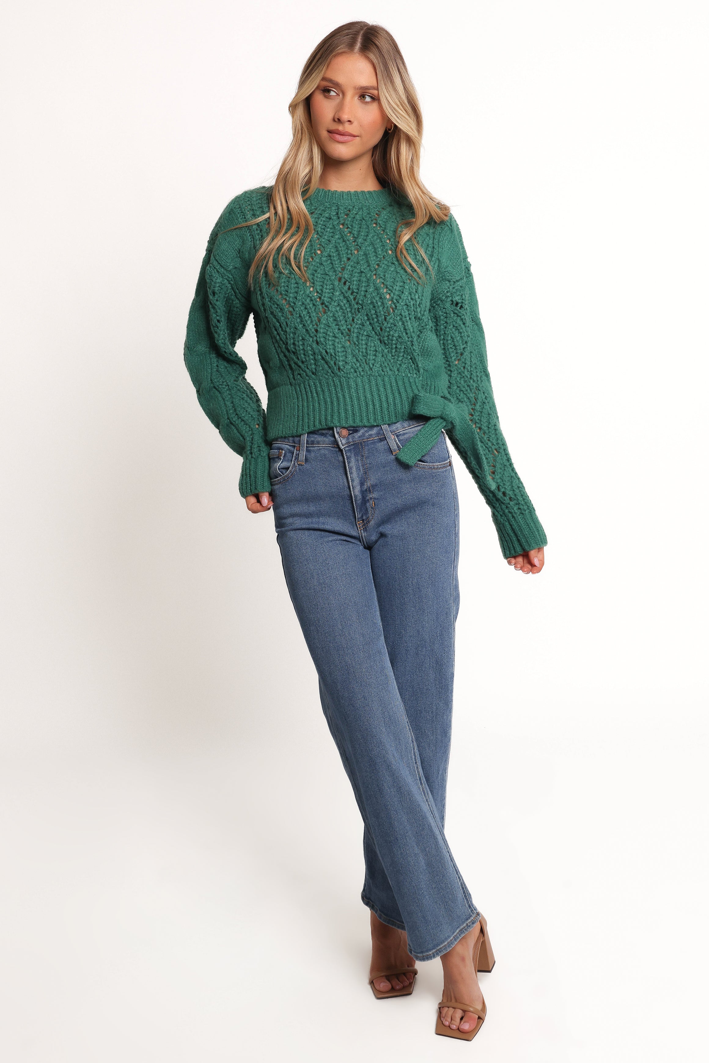 Birdie Tie Side Knit Sweater - Emerald