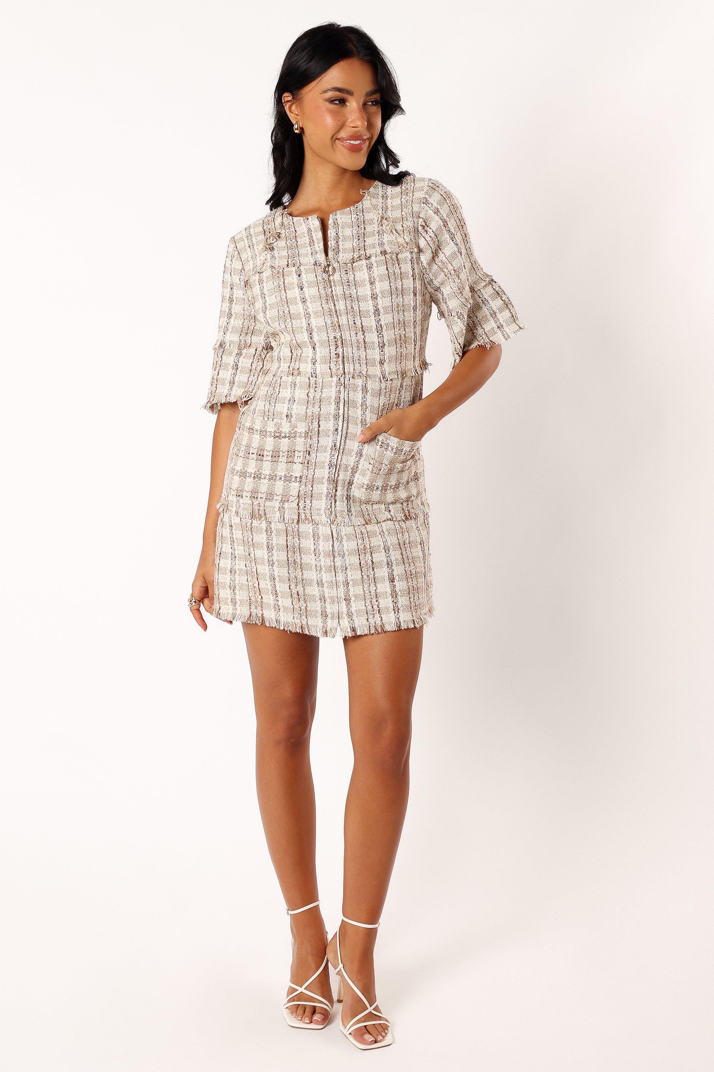 Calloway Mini Dress - Cream Tweed