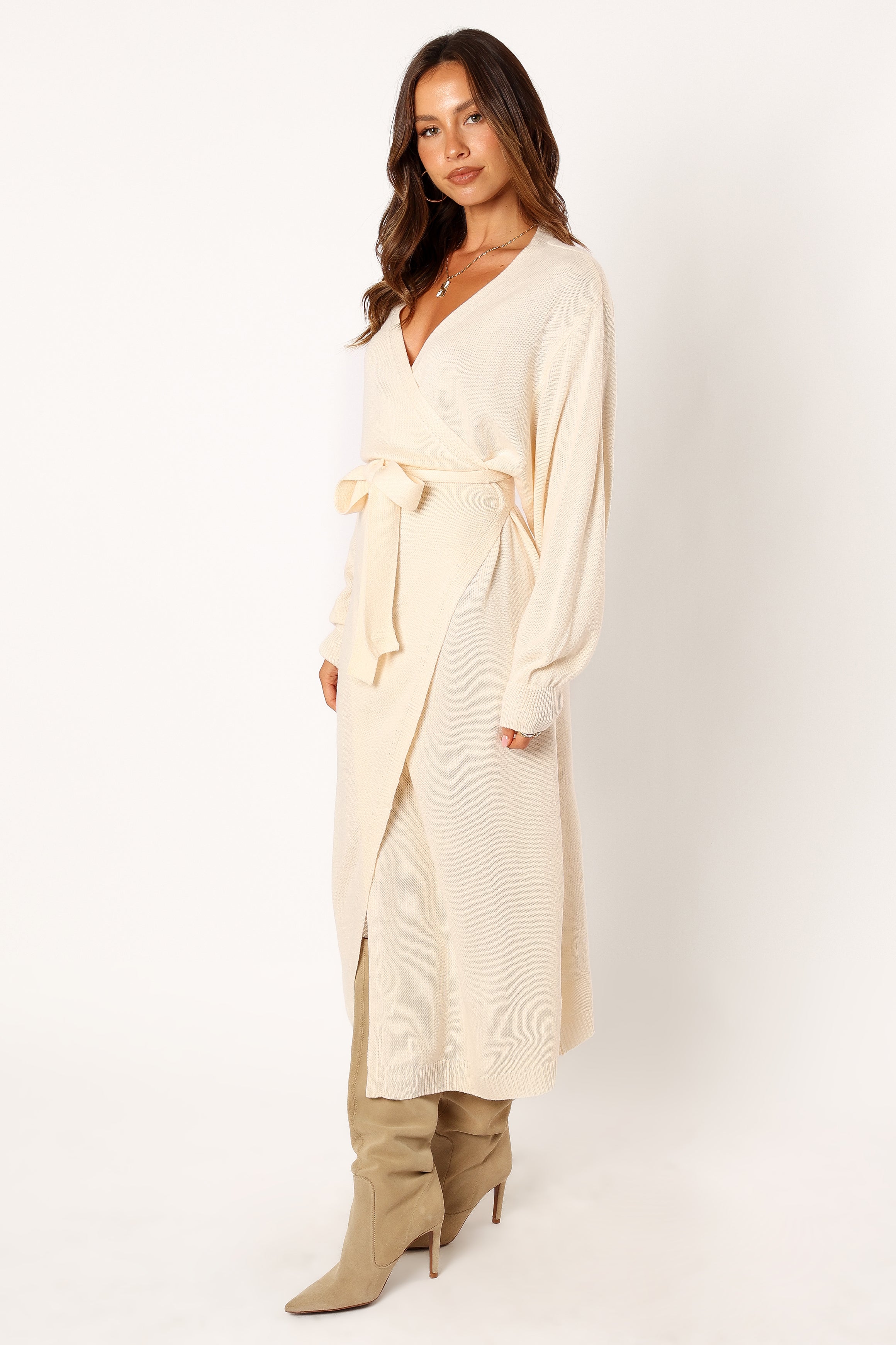 Nova Wrap Knit Midi Dress - Taupe