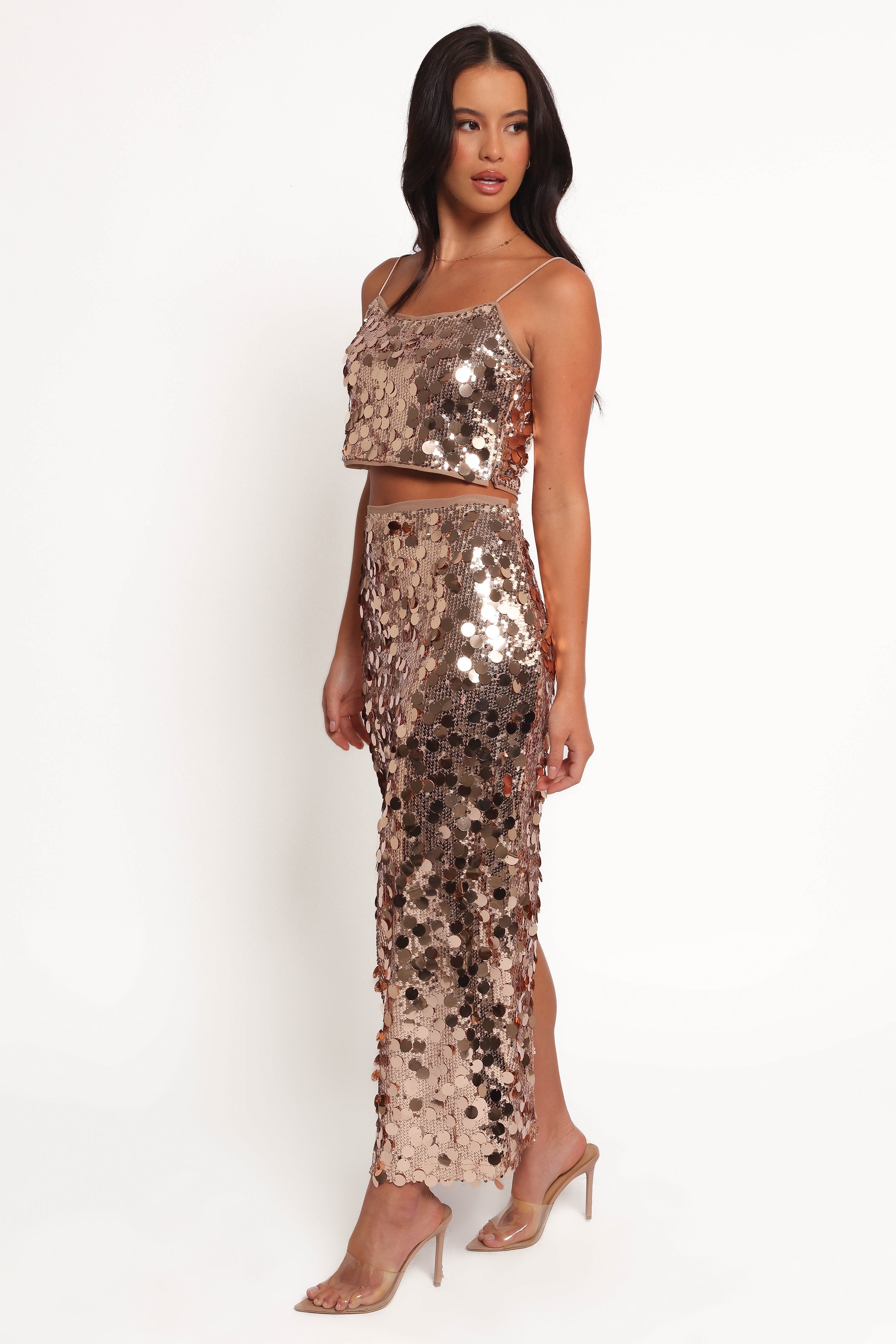 Hulu Sequin Skirt Set - Rose Gold