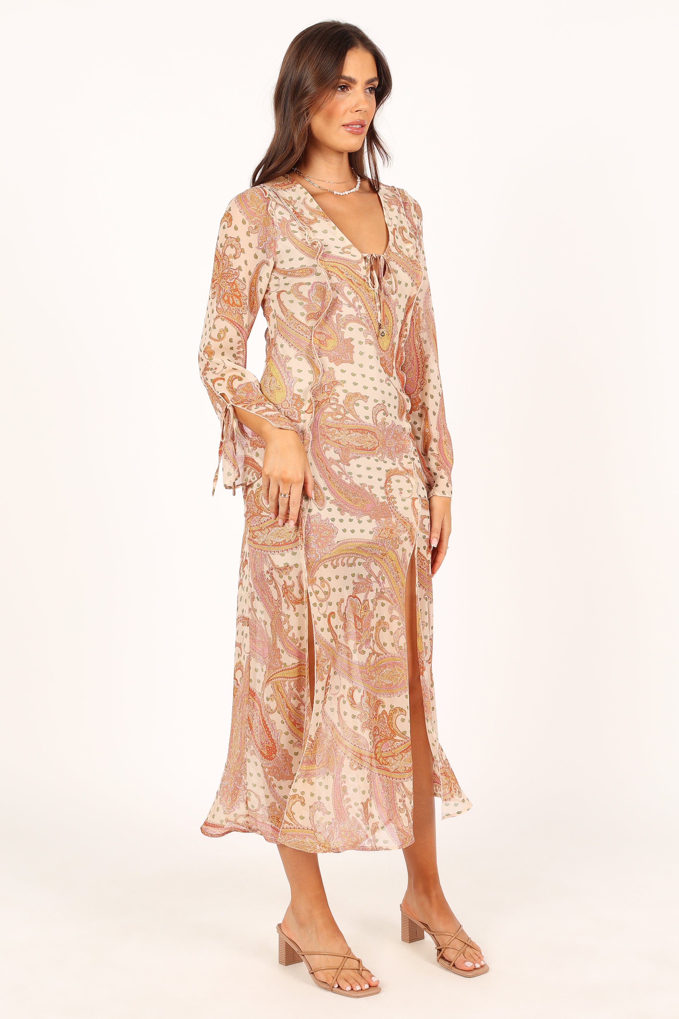 Sio Long Sleeve Midi Dress - Tan