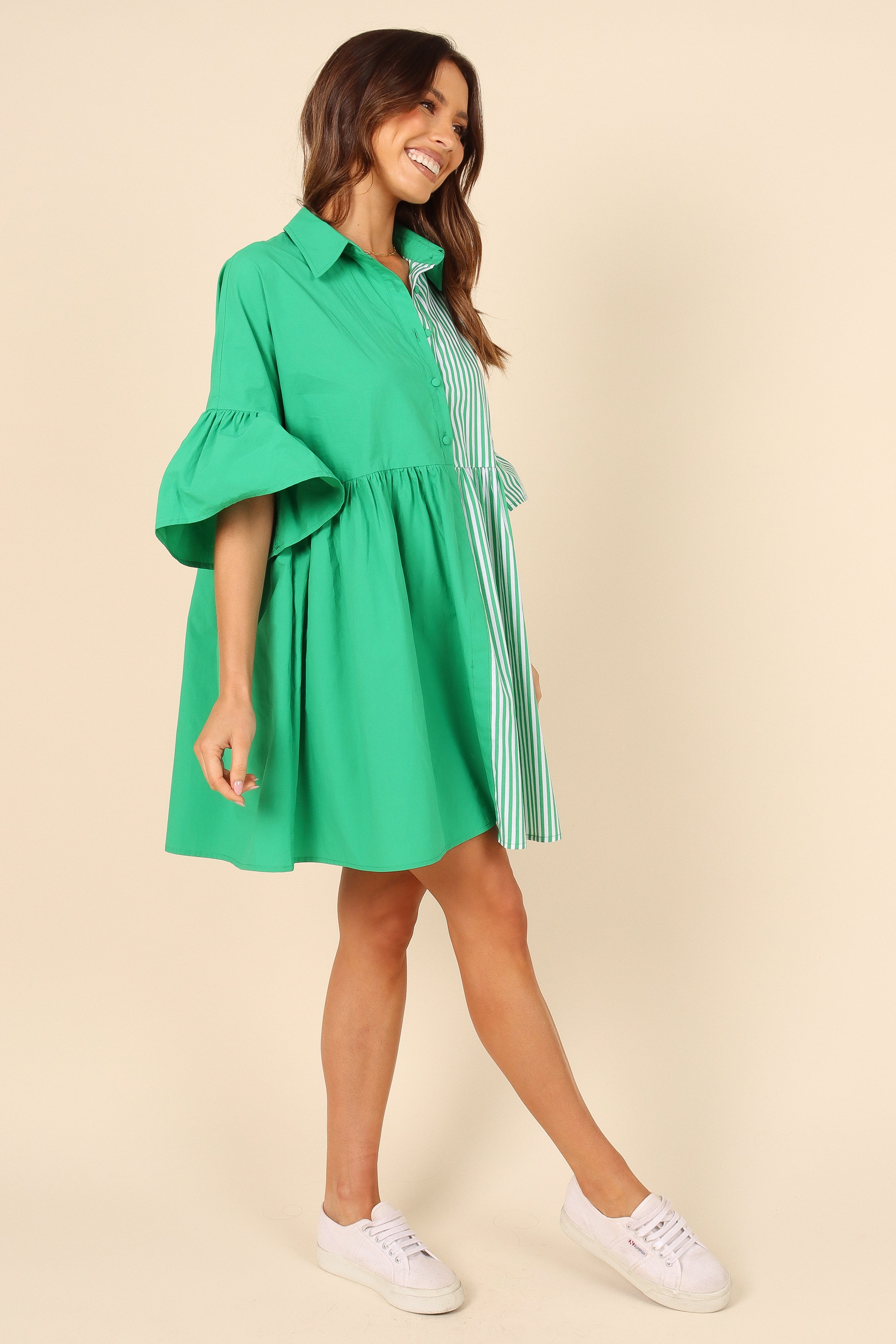 Didi Frill Mini Dress - Green Stripe