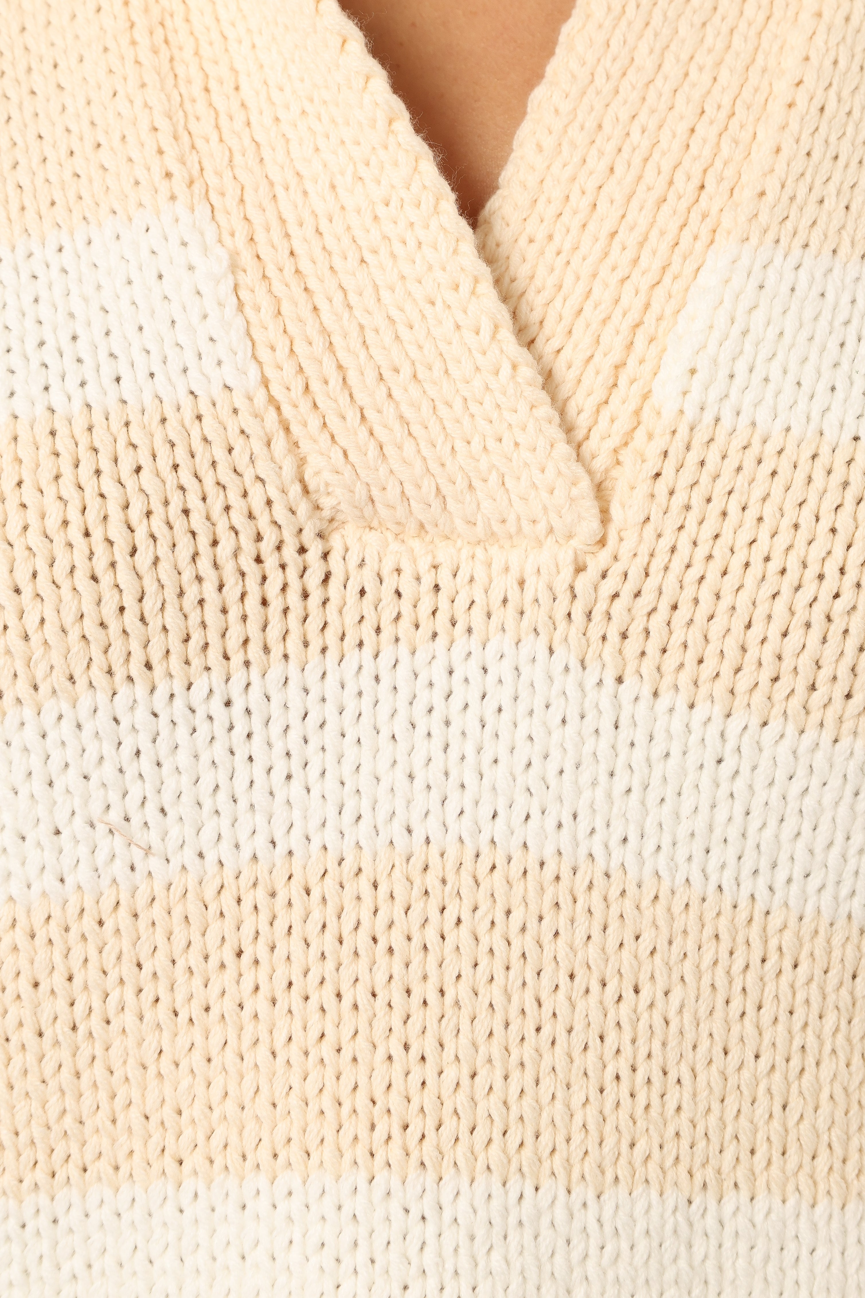 Shea Striped Collar Knit Sweater - Cream