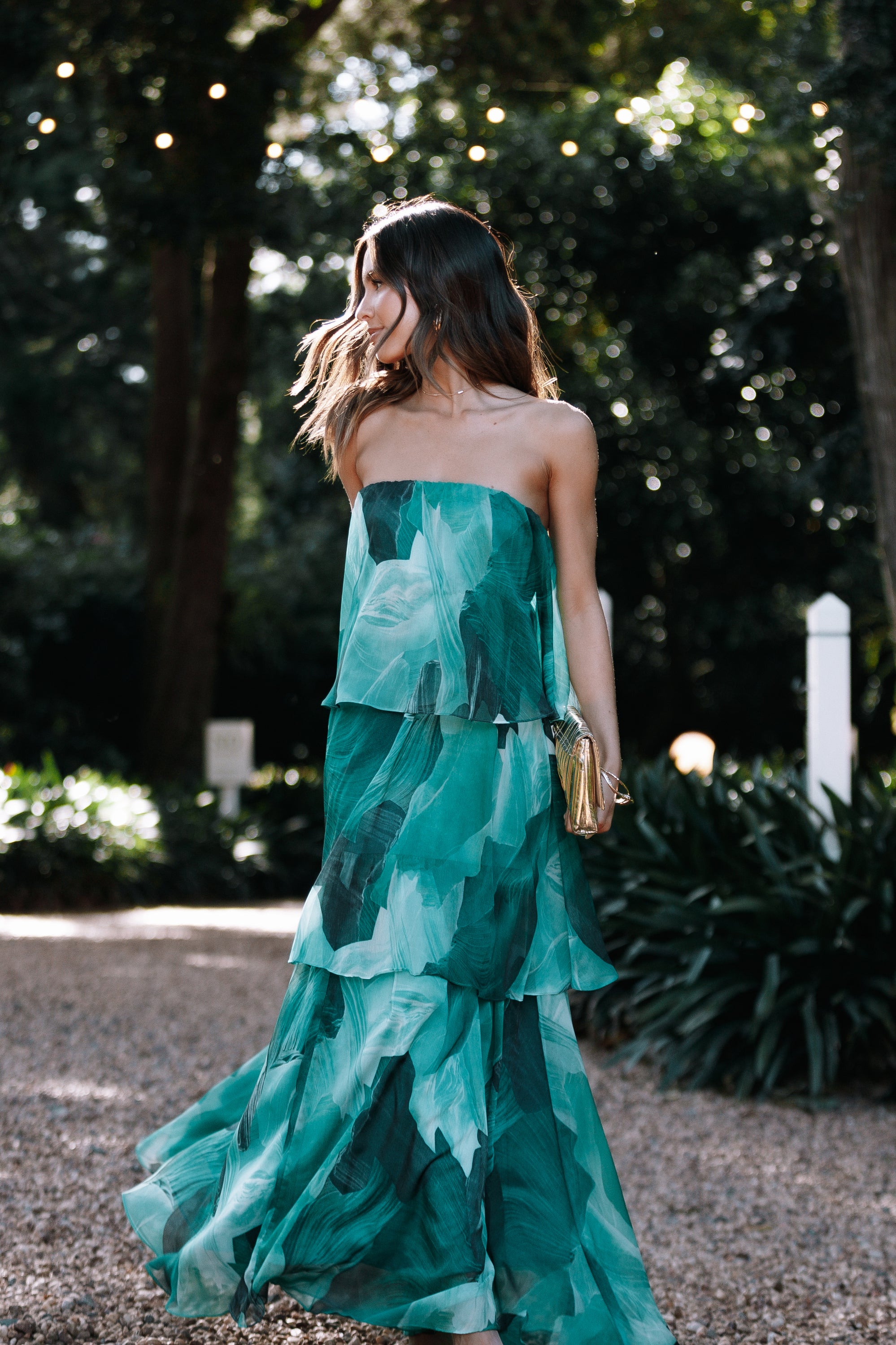 Bloom Strapless Maxi Dress - Green Floral