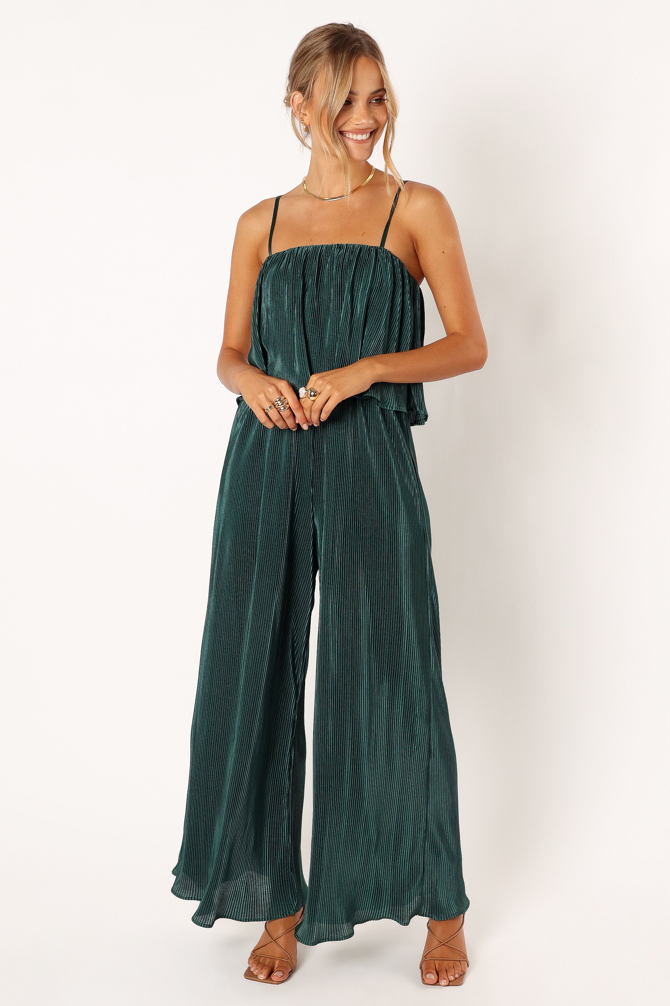 Jillian Plisse Jumpsuit - Emerald