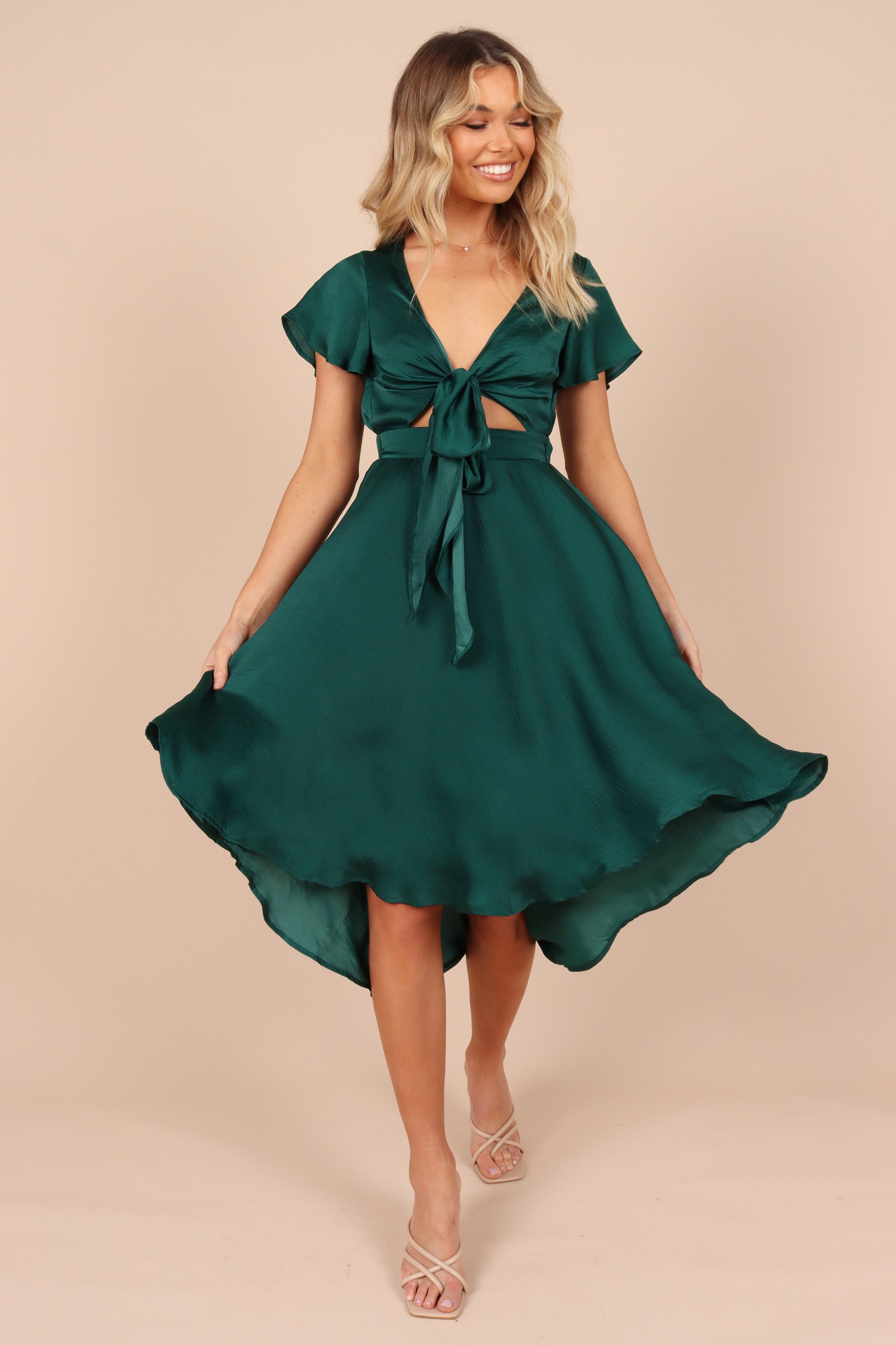 Amanda Hi Lo Tie Front Dress - Emerald