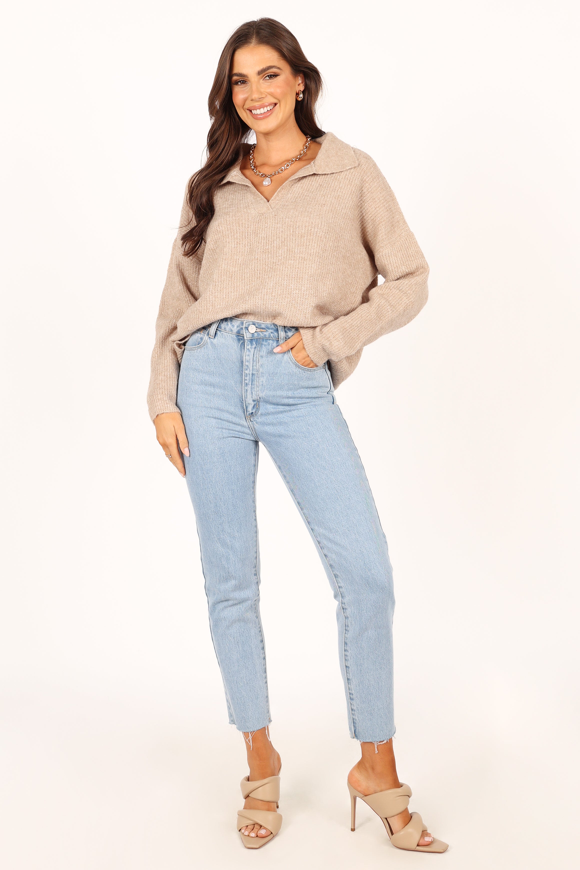 Shay Collar Knit Sweater - Beige