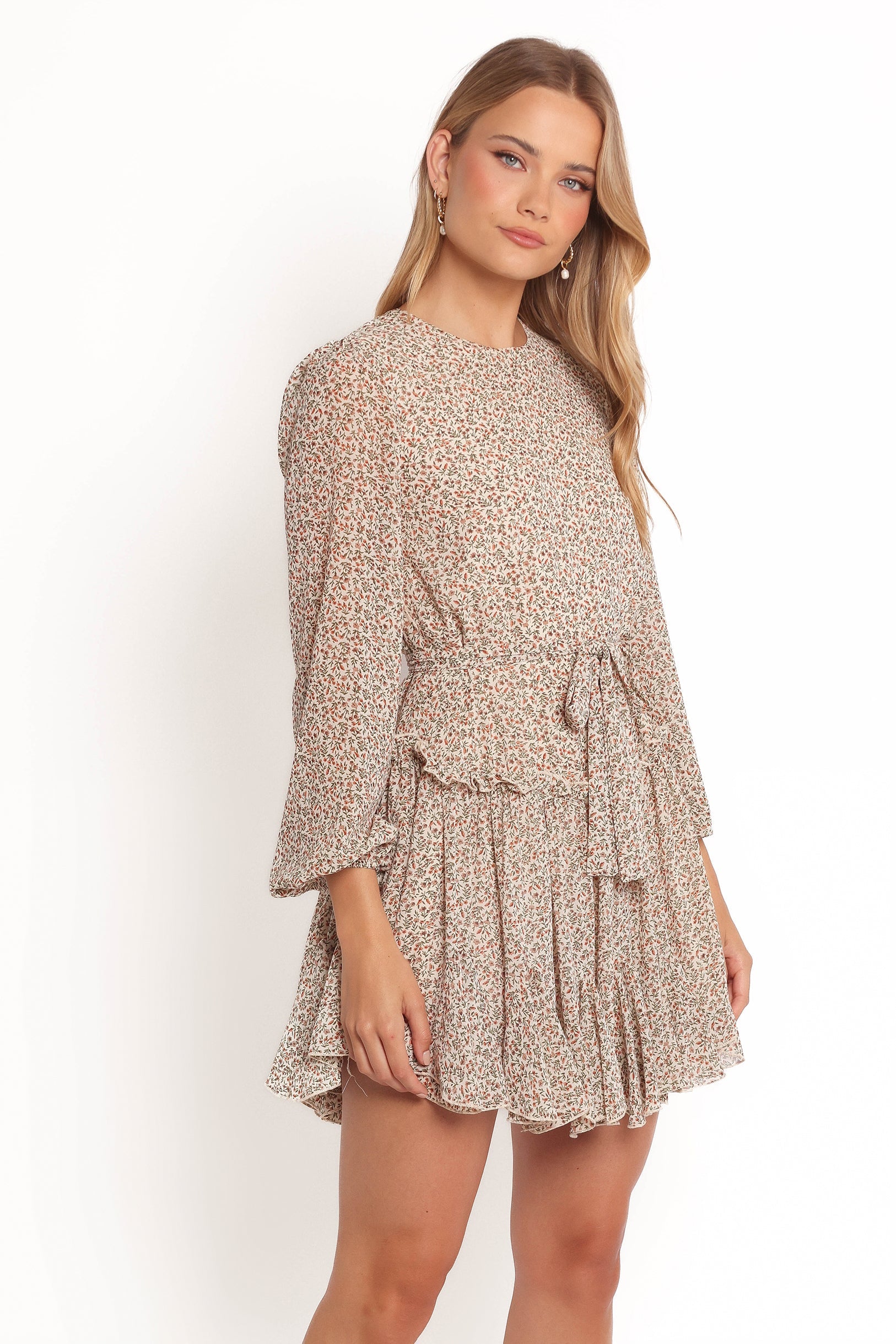 Jennie Long Sleeve Mini Dress - Cream/Multi