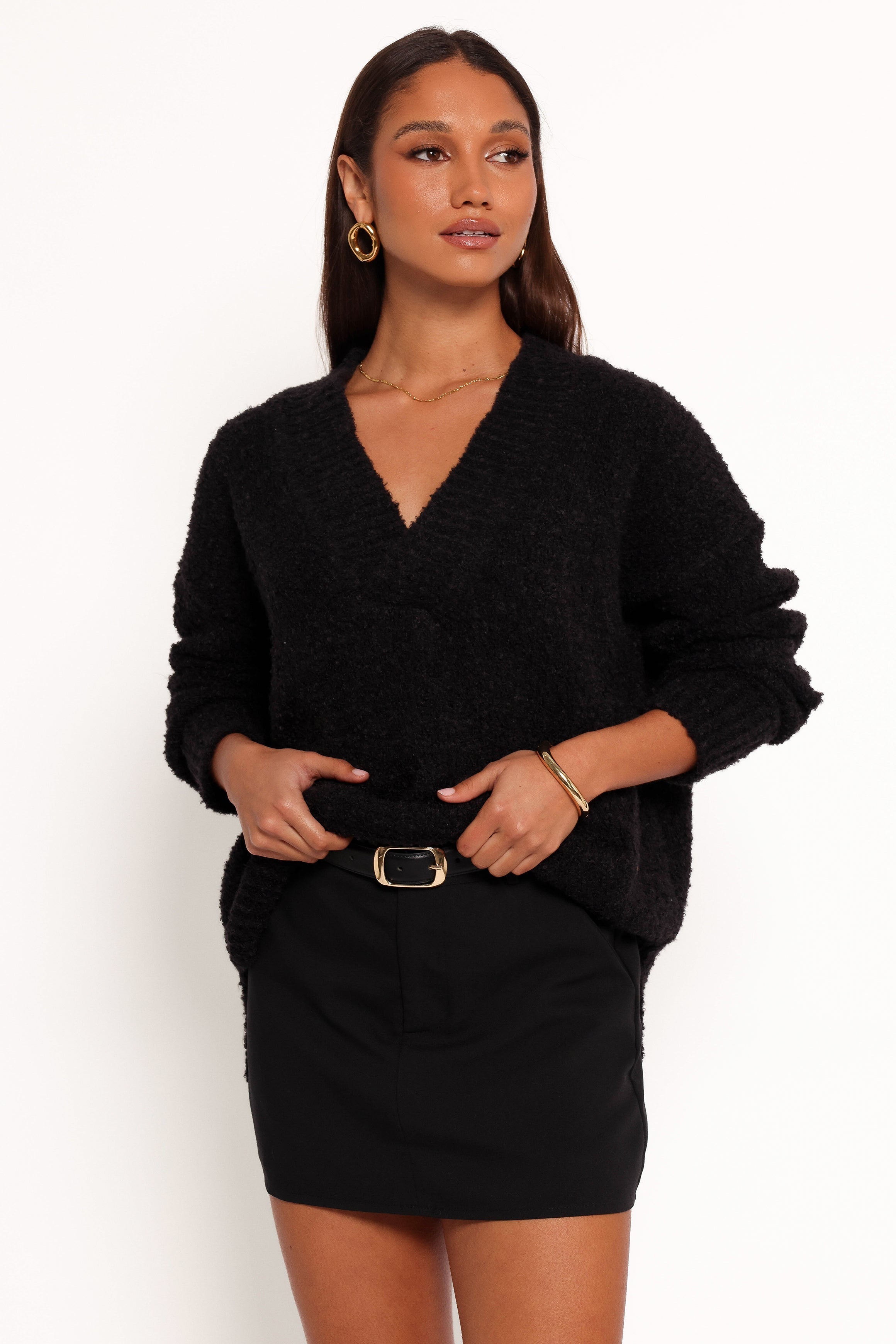 Charisma Vneck Knit Sweater - Black