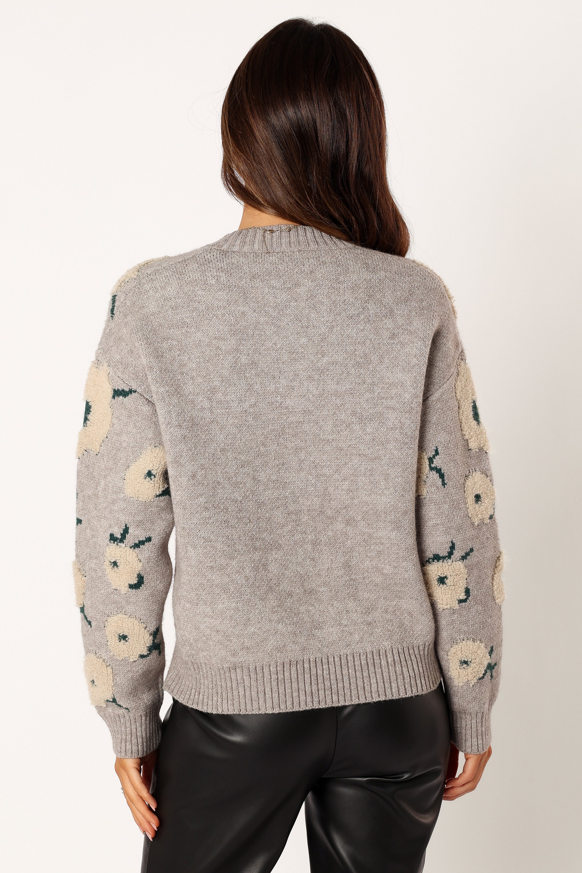 Aubrielle All Over Flower Knit Sweater - Grey Green