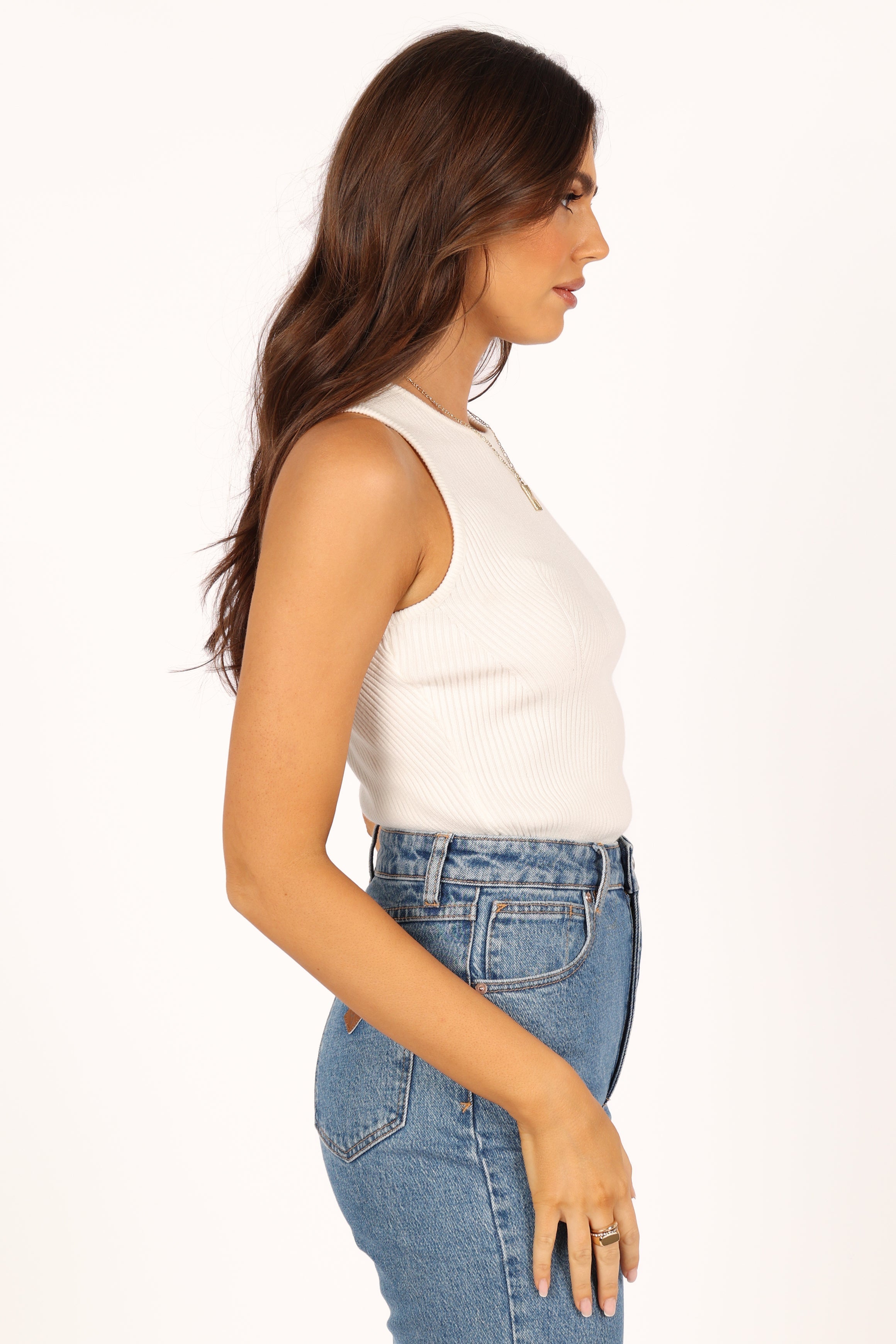 Davie Ribbed Knit Top - White