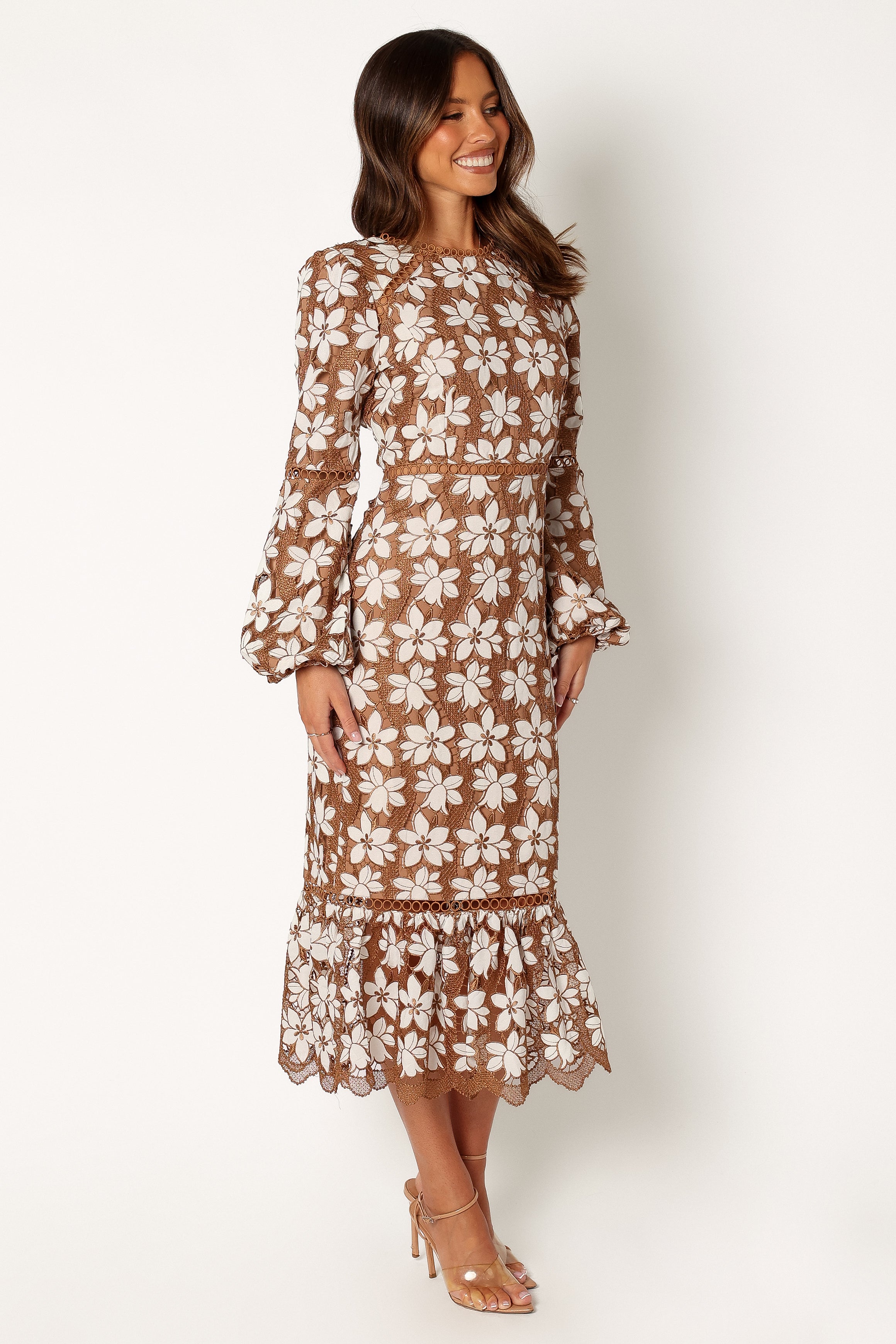 Pierre Long Sleeve Lace Maxi Dress - Mocha