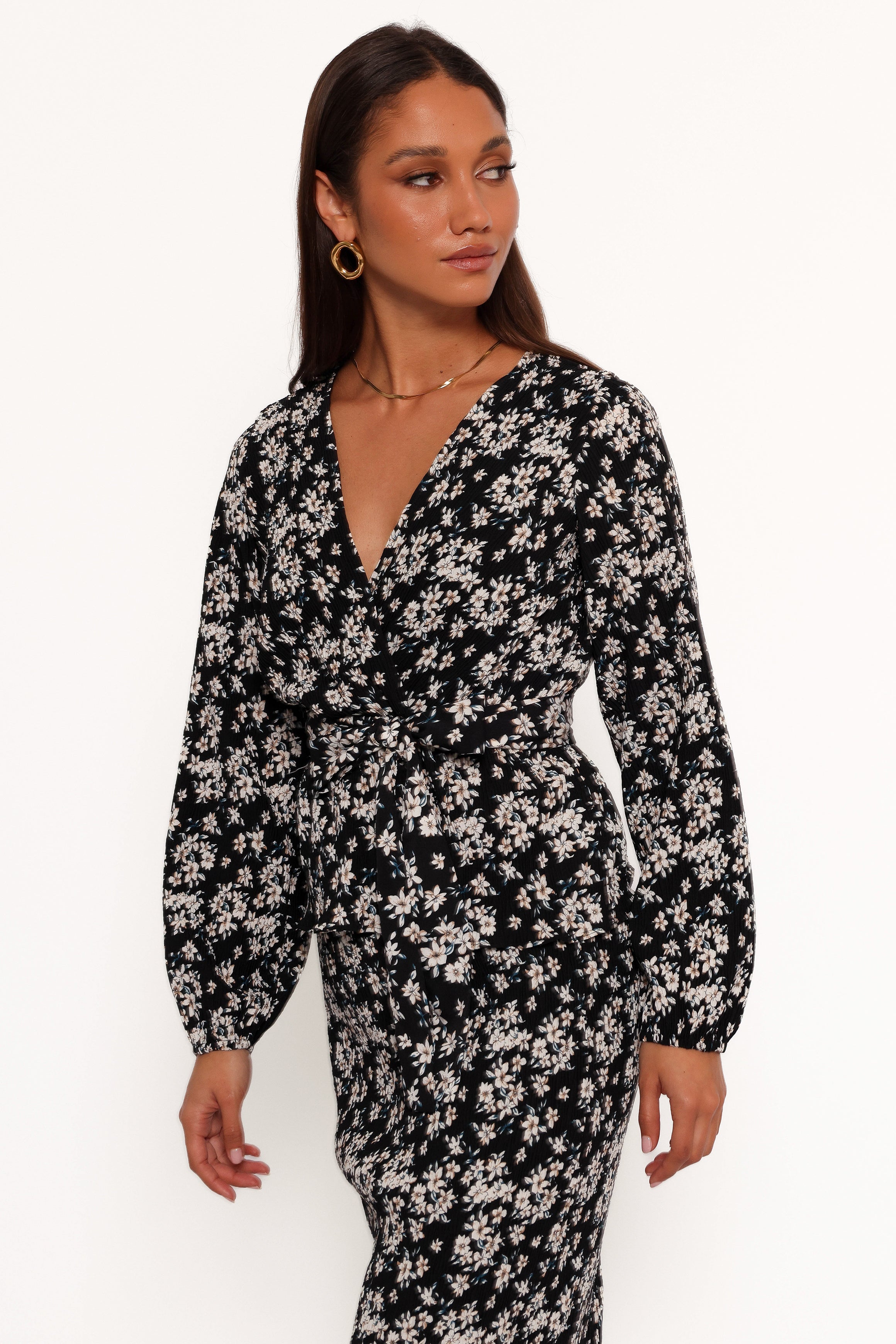 Minelli Pleat Top - Black/White Floral