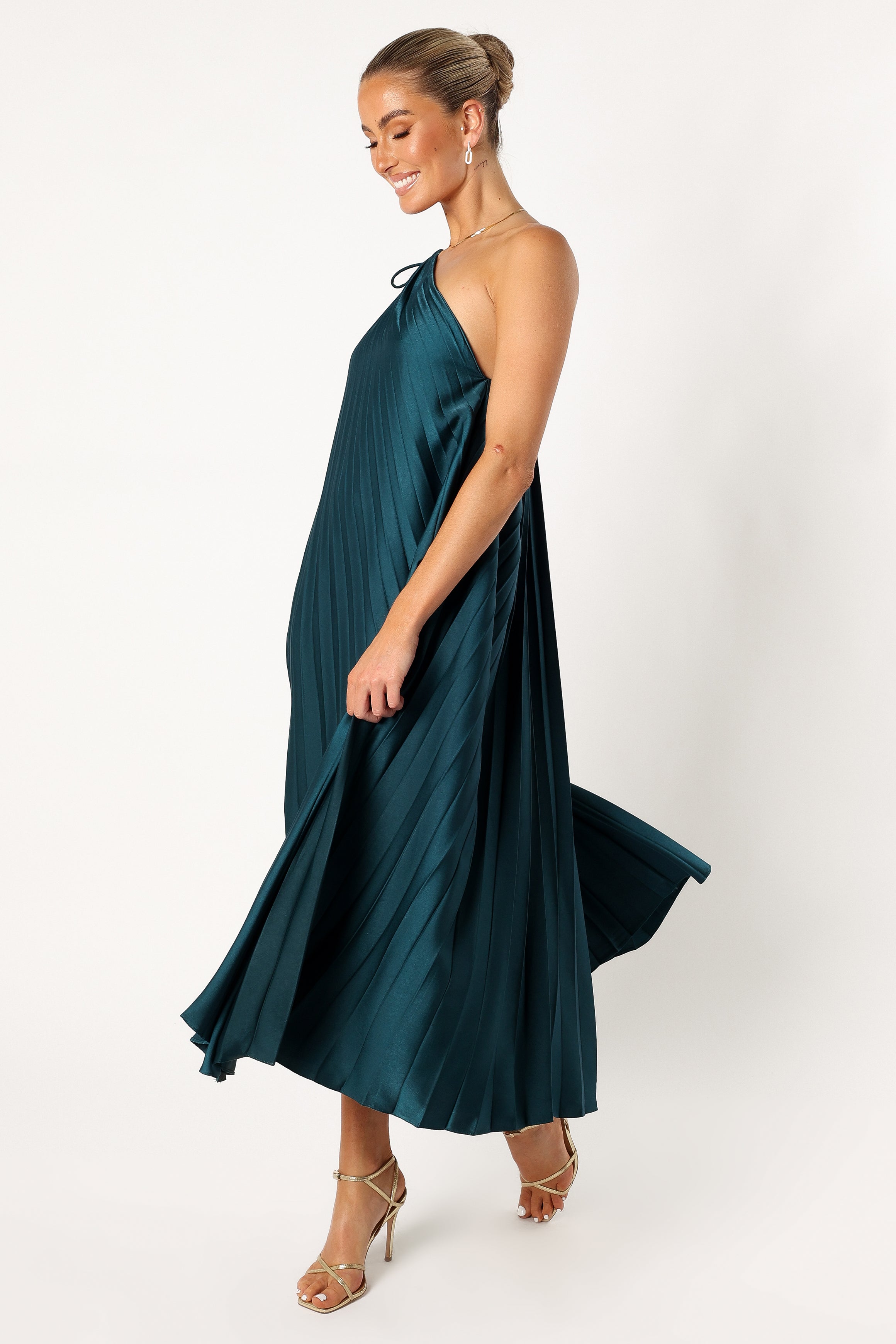 Selena One Shoulder Midi Dress - Emerald