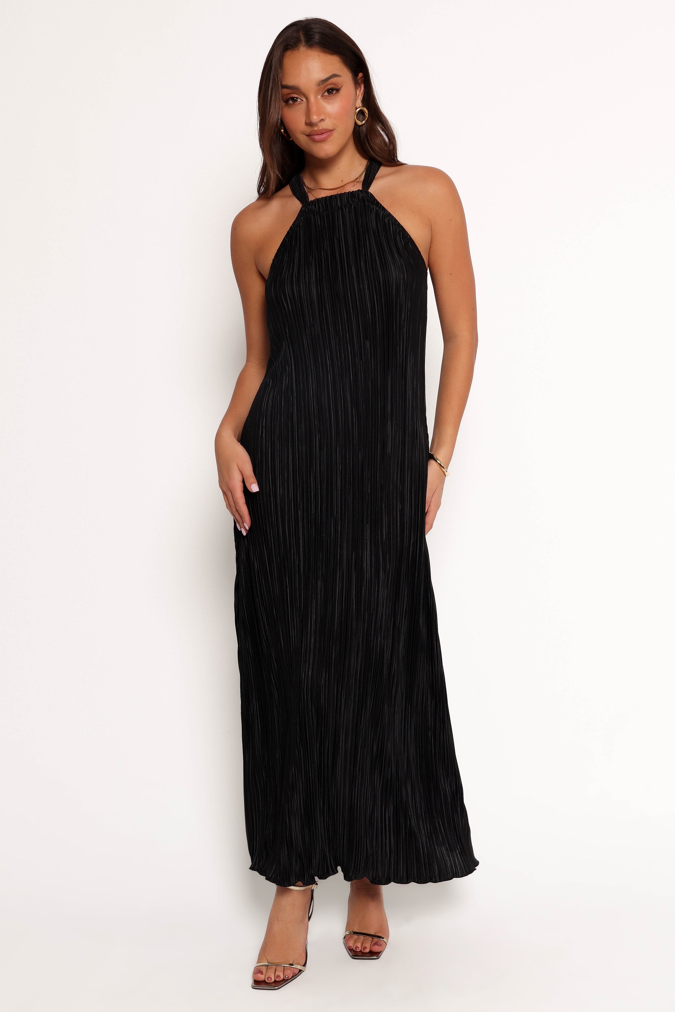 Melody Plisse Halter Maxi Dress - Black