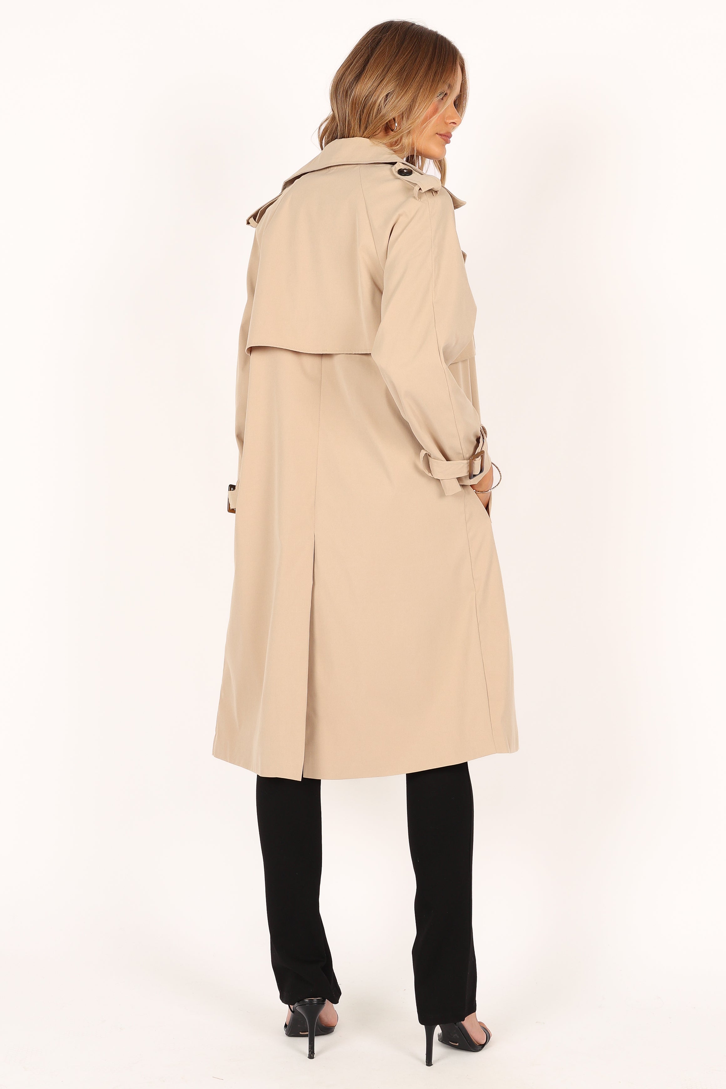 Trina Button Front Trench Coat - Beige