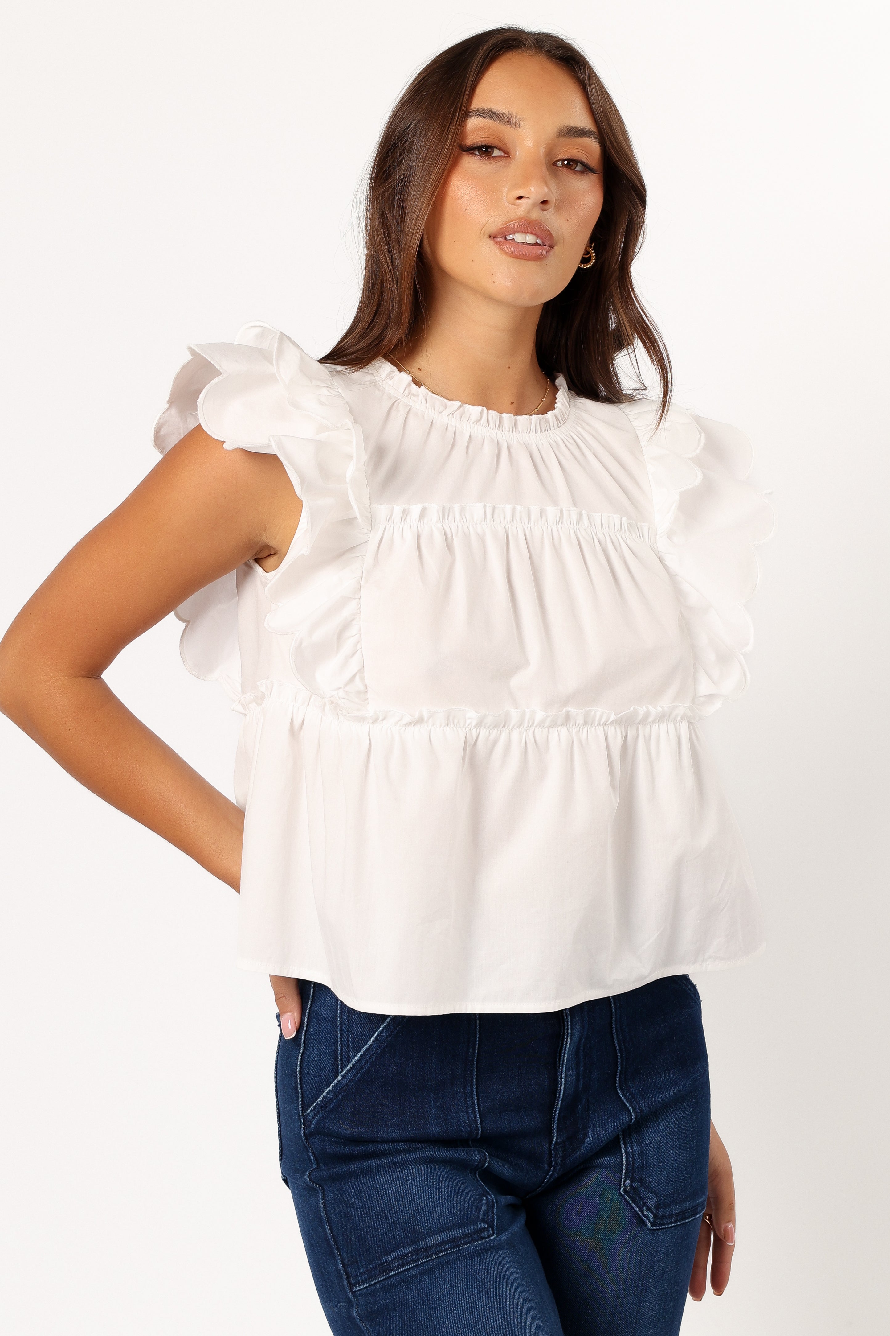 Elaine Ruffle Top - Off White