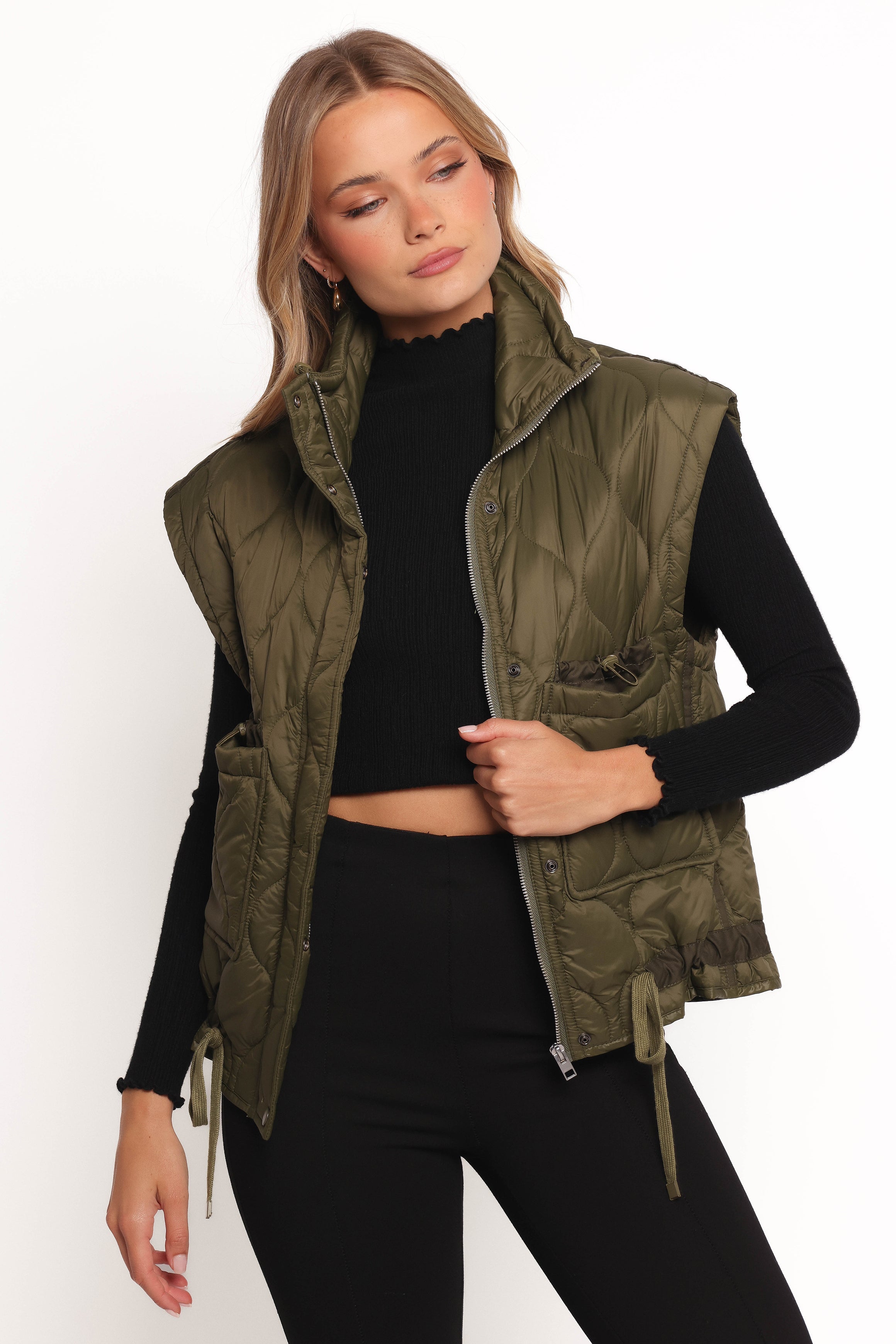 Haven Zip Front Puff Vest - Olive