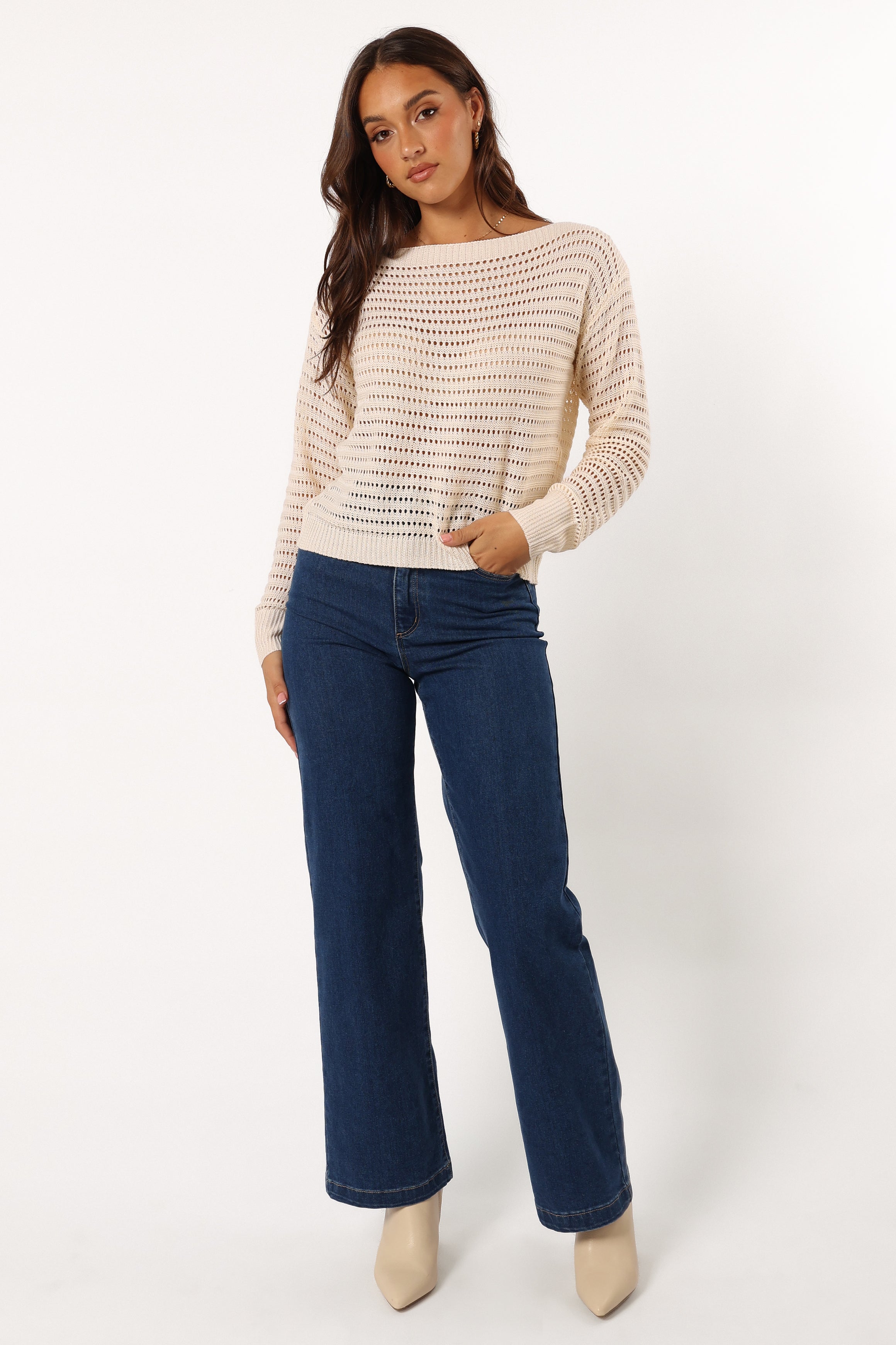 Tricia Open Weave Knit Sweater - Cream