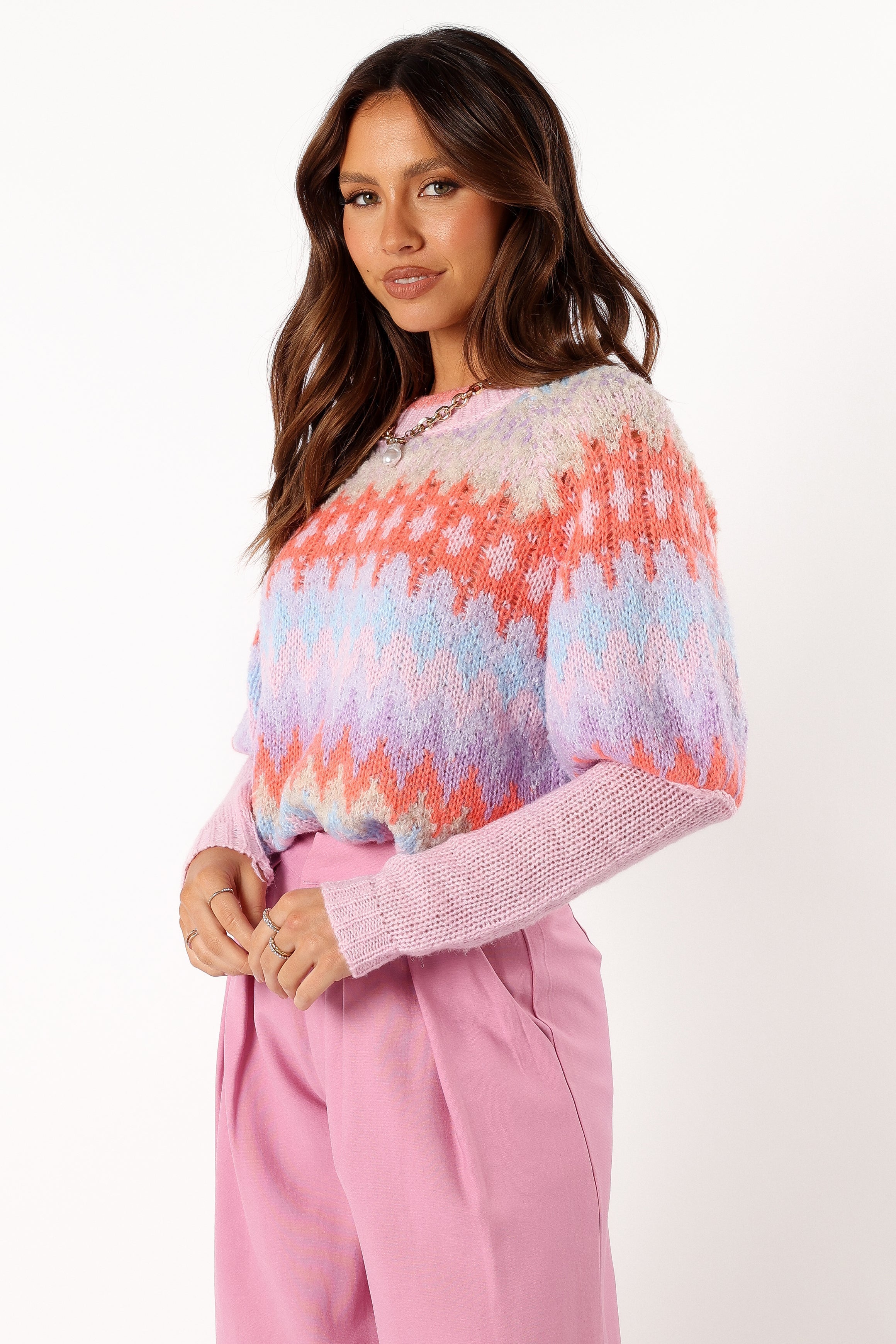 Emerson Fairisle Knit Sweater - Coral Blue