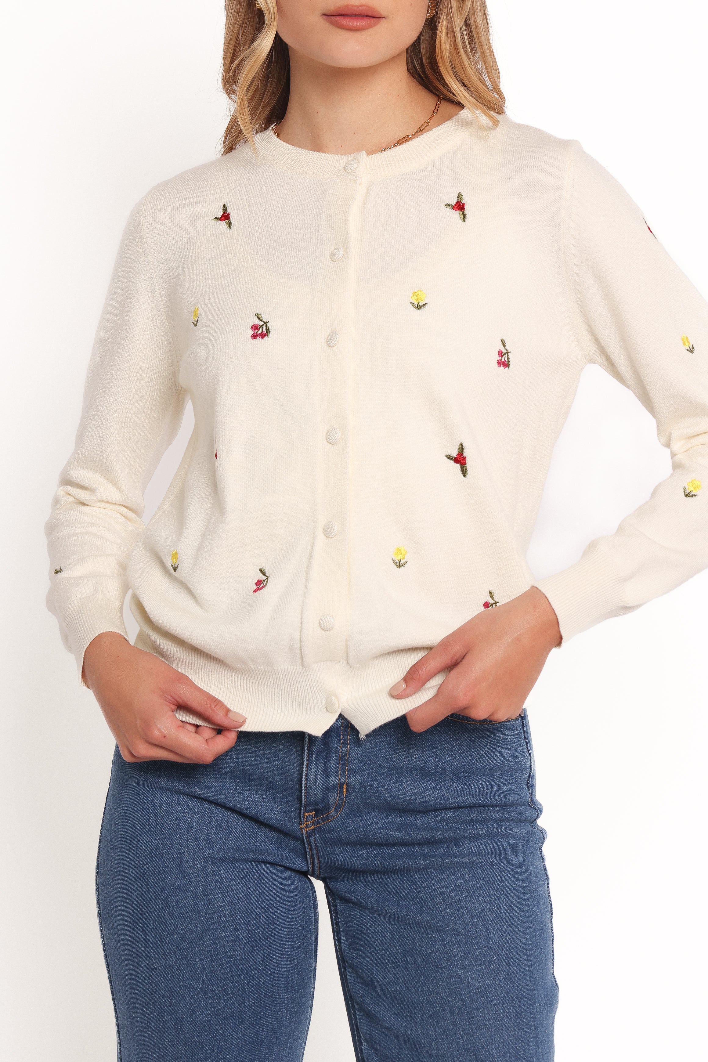 Millen Flower Embroidery Cardigan - Cream