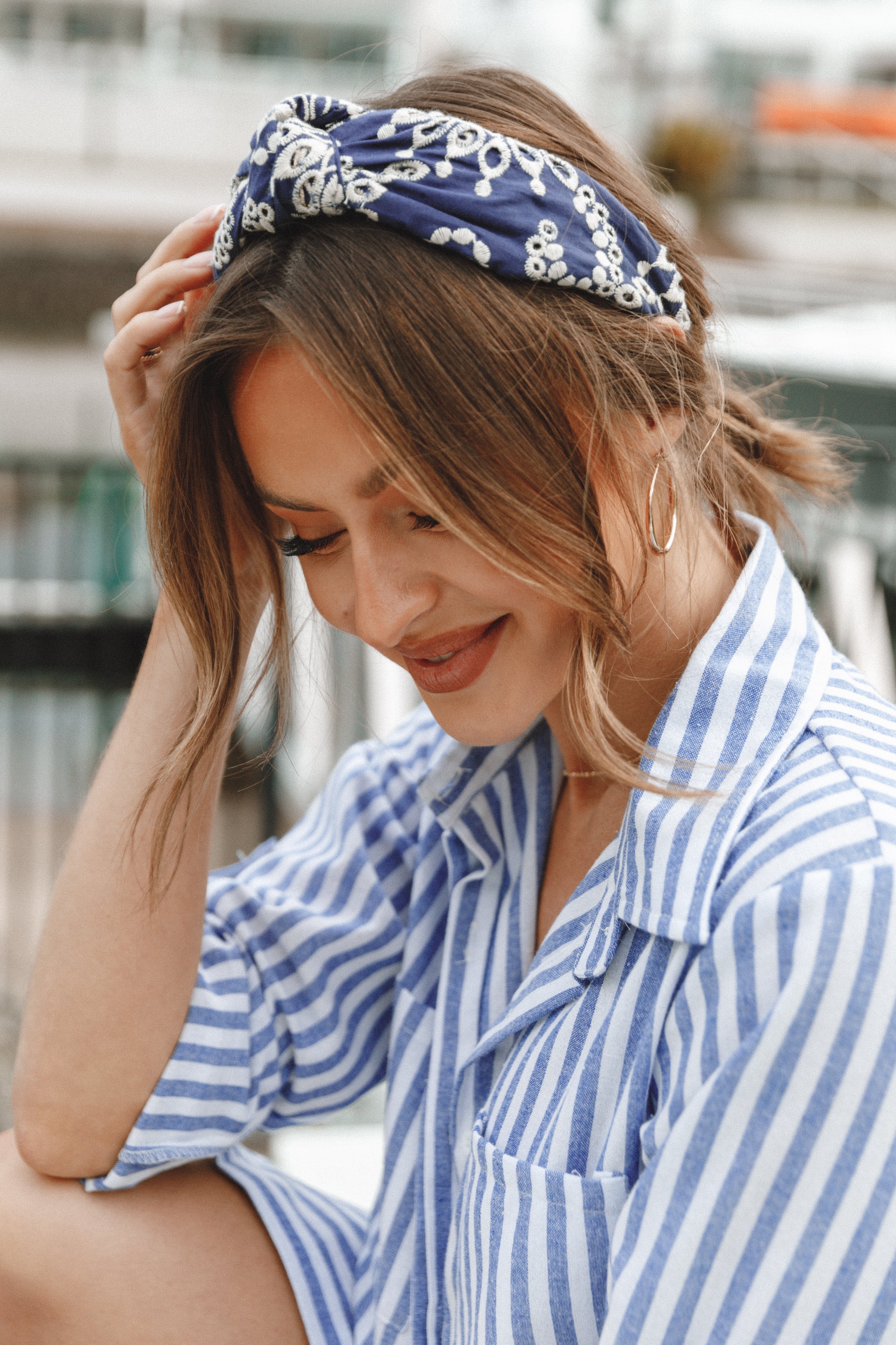 Anika Embroidery Headband - Navy